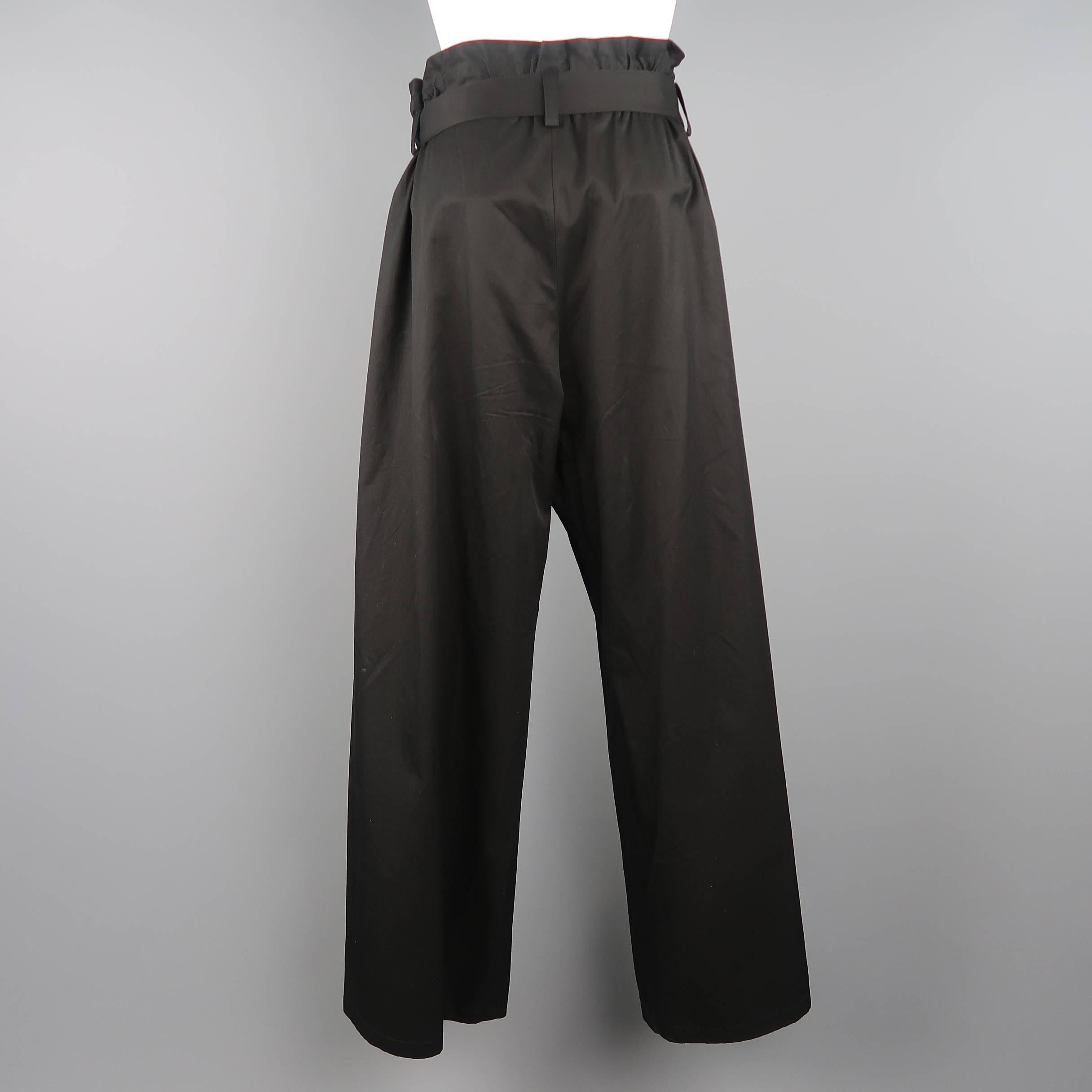 Women's Yohji Yamamoto Black Cotton Wide Leg Belted Dress Pants