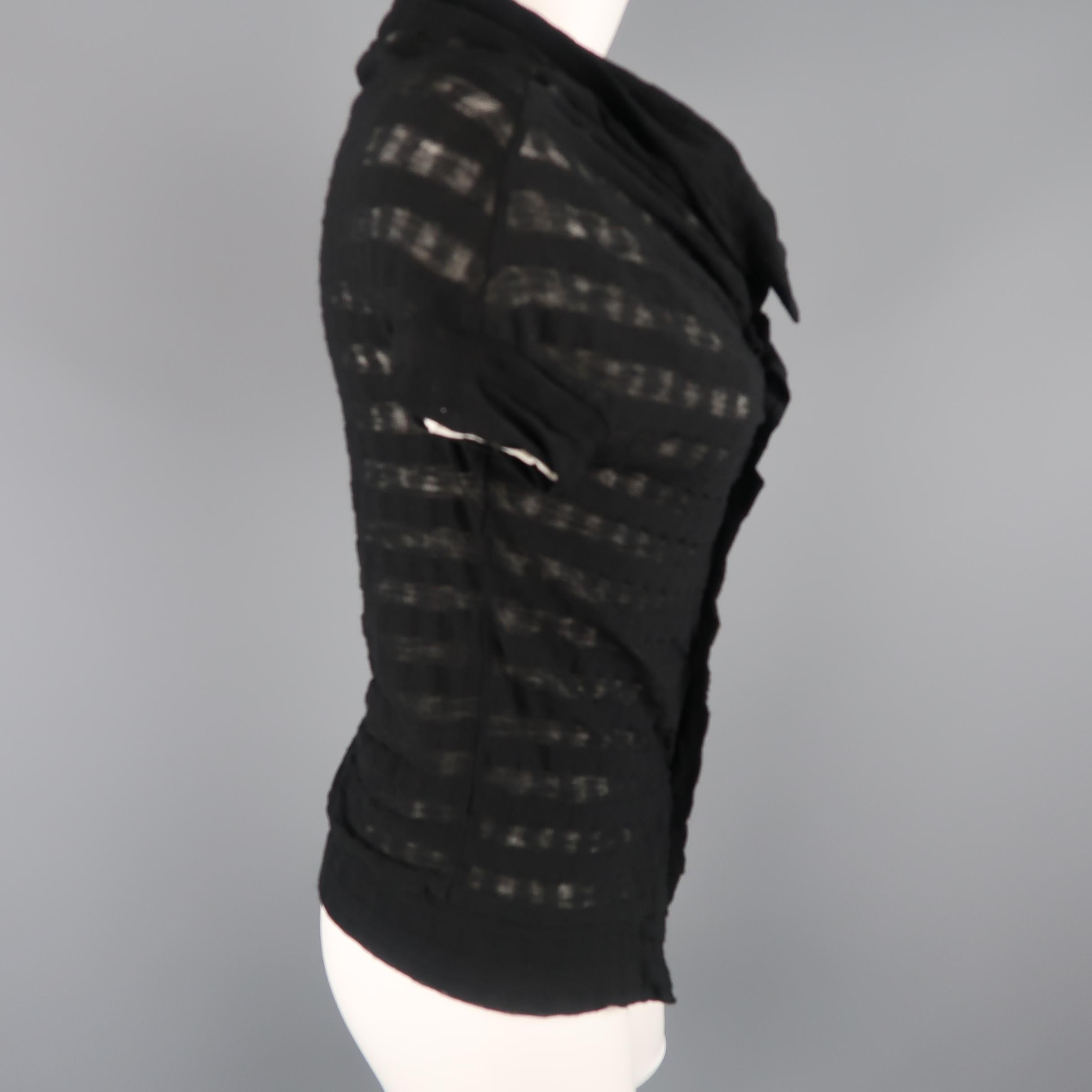 YOHJI YAMAMOTO Size M Black Draped Burnout Plaid Short Sleeve Cardigan 1