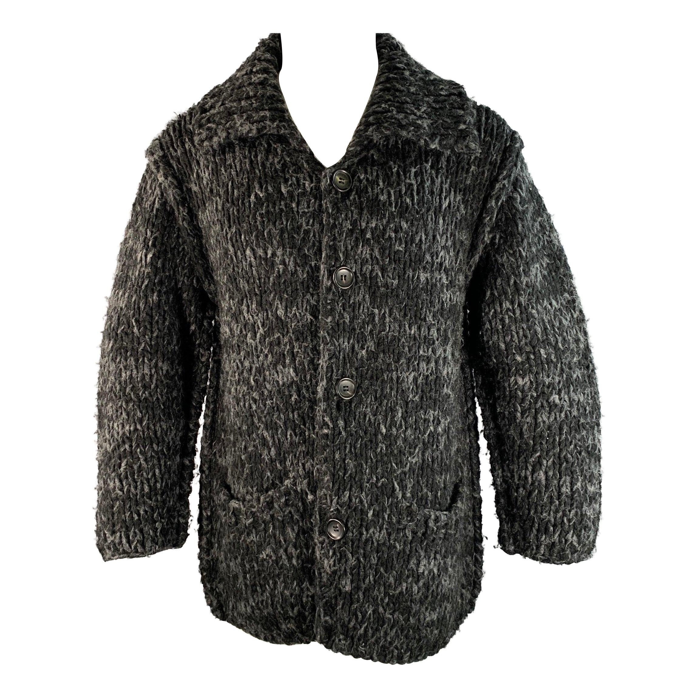 YOHJI YAMAMOTO Size M Black Grey Knitted Wool Blend Chunky Jacket