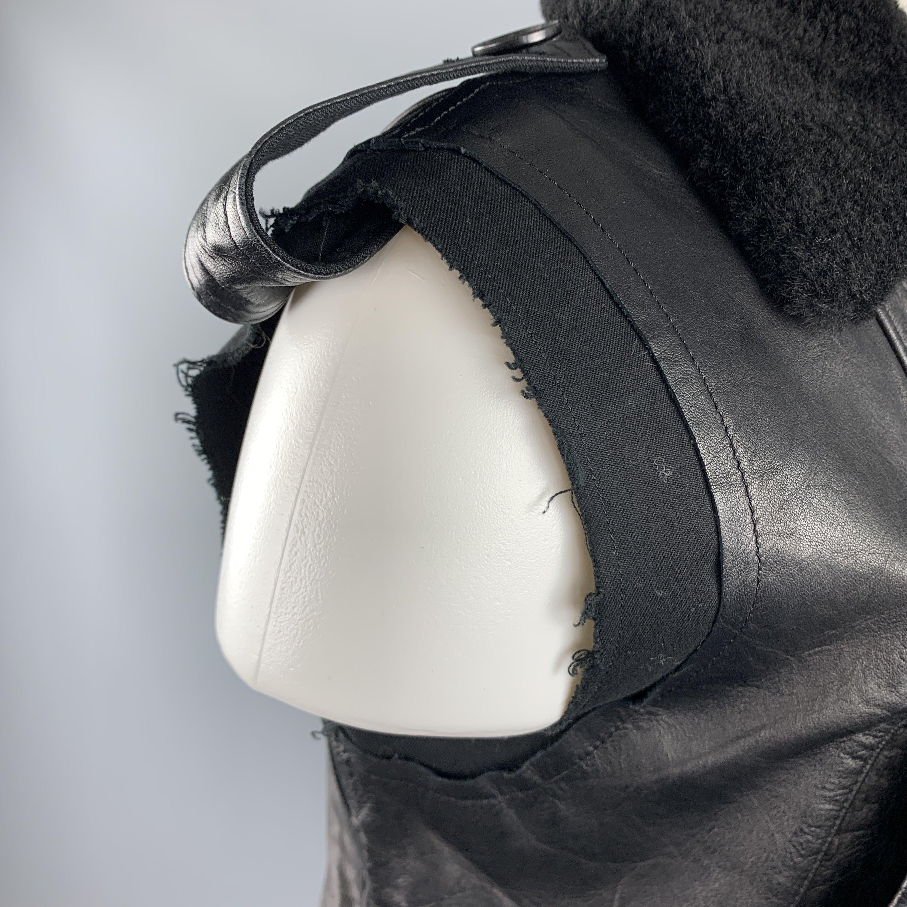 YOHJI YAMAMOTO Size M Black Leather Solid Sheep Skin Biker Vest (Outerwear) For Sale 1