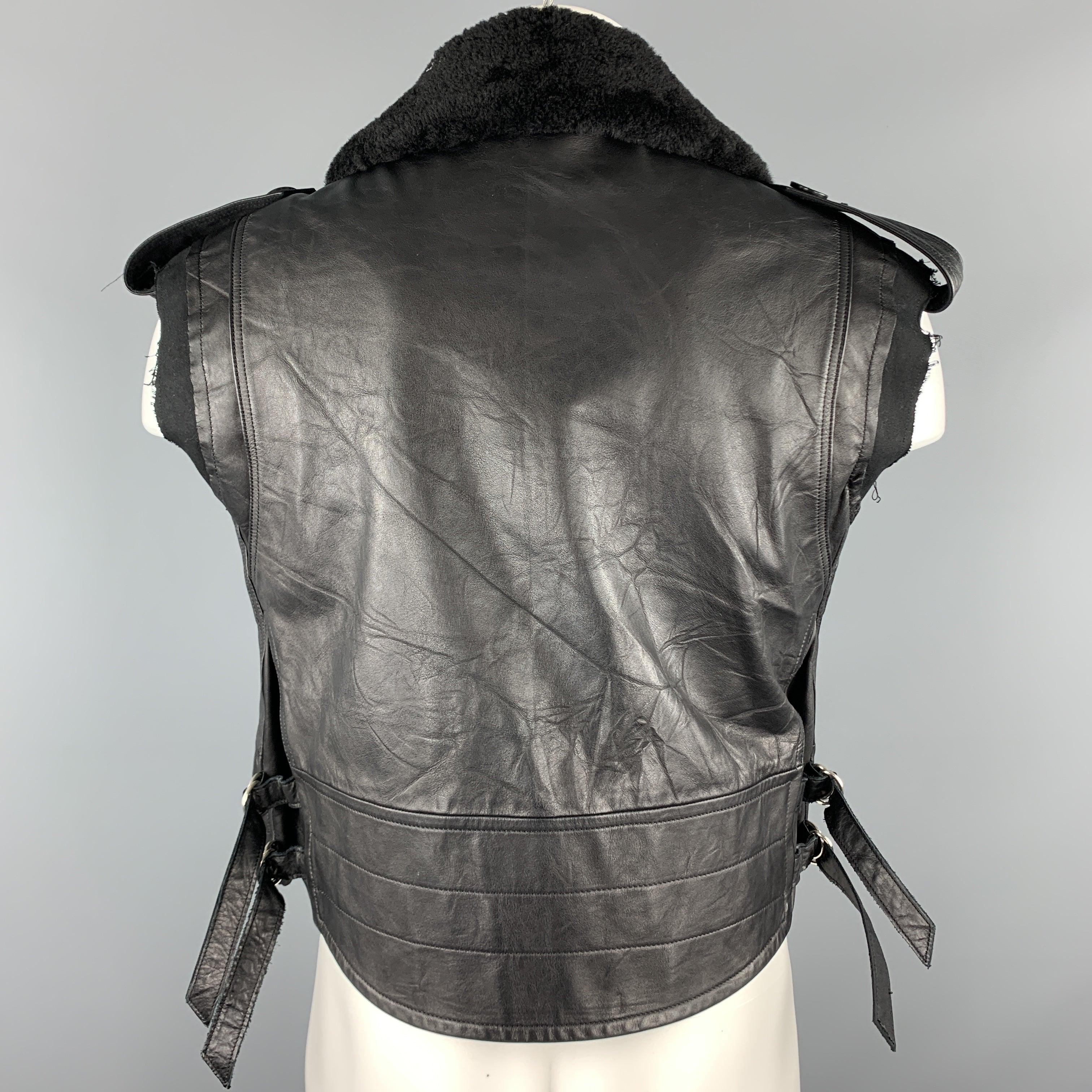 YOHJI YAMAMOTO Size M Black Leather Solid Sheep Skin Biker Vest (Outerwear) For Sale 2