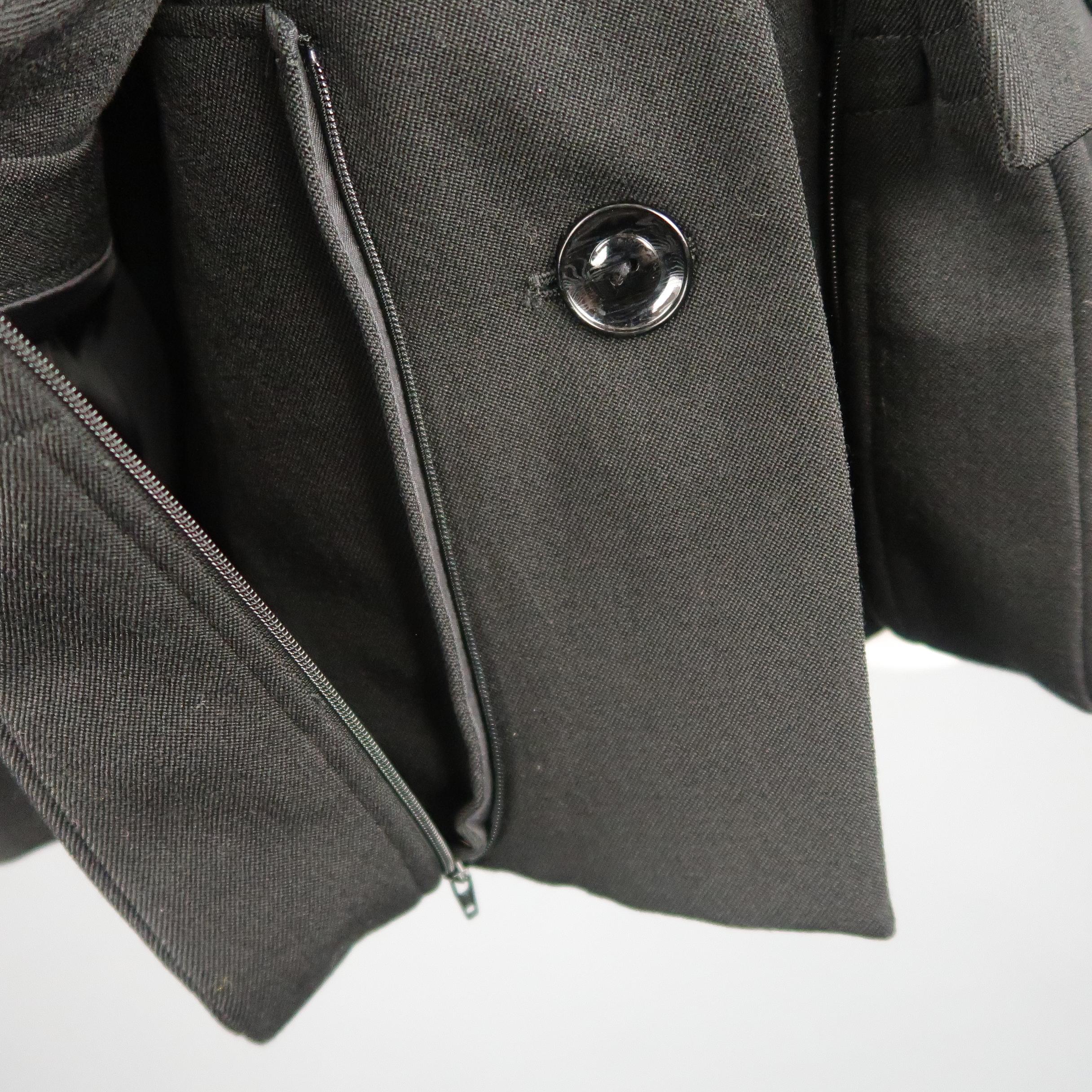 YOHJI YAMAMOTO Size M Black Wool Point Lapel Zip Patch Flap Pocket Coat 2