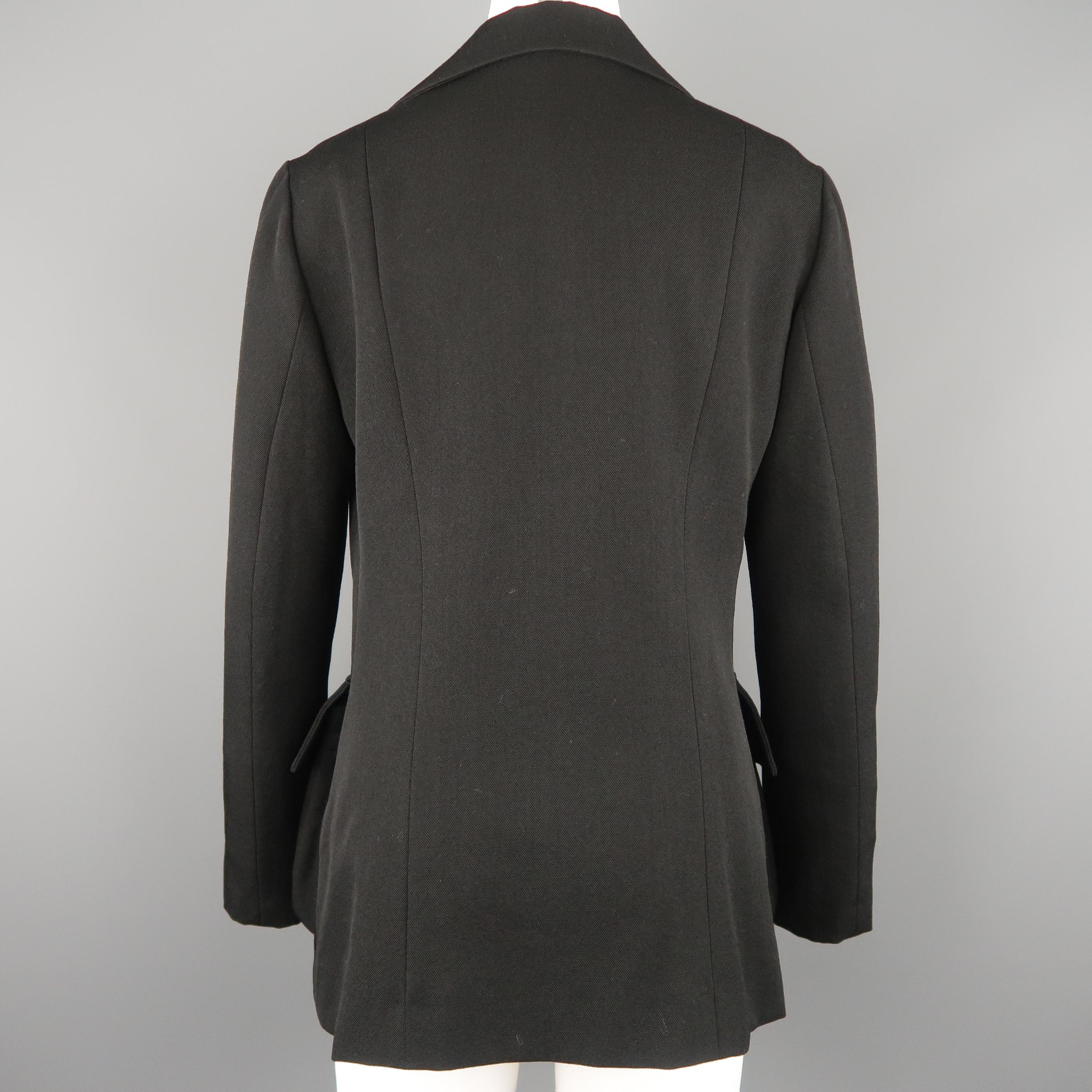 YOHJI YAMAMOTO Size M Black Wool Point Lapel Zip Patch Flap Pocket Coat 3