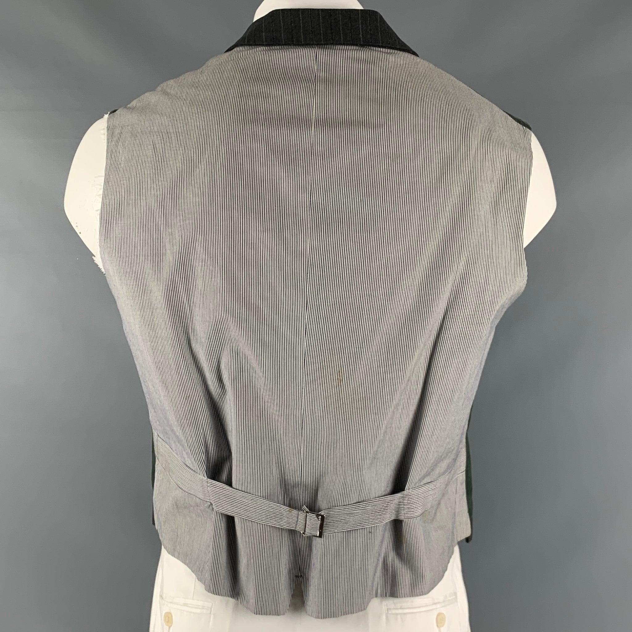 YOHJI YAMAMOTO Size M Grey Dark Green Mixed Patterns Silk Blend Vest In Good Condition For Sale In San Francisco, CA
