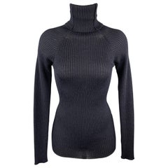 YOHJI YAMAMOTO Size M Navy Ribbed Knit Roll Neck Pullover Sweater