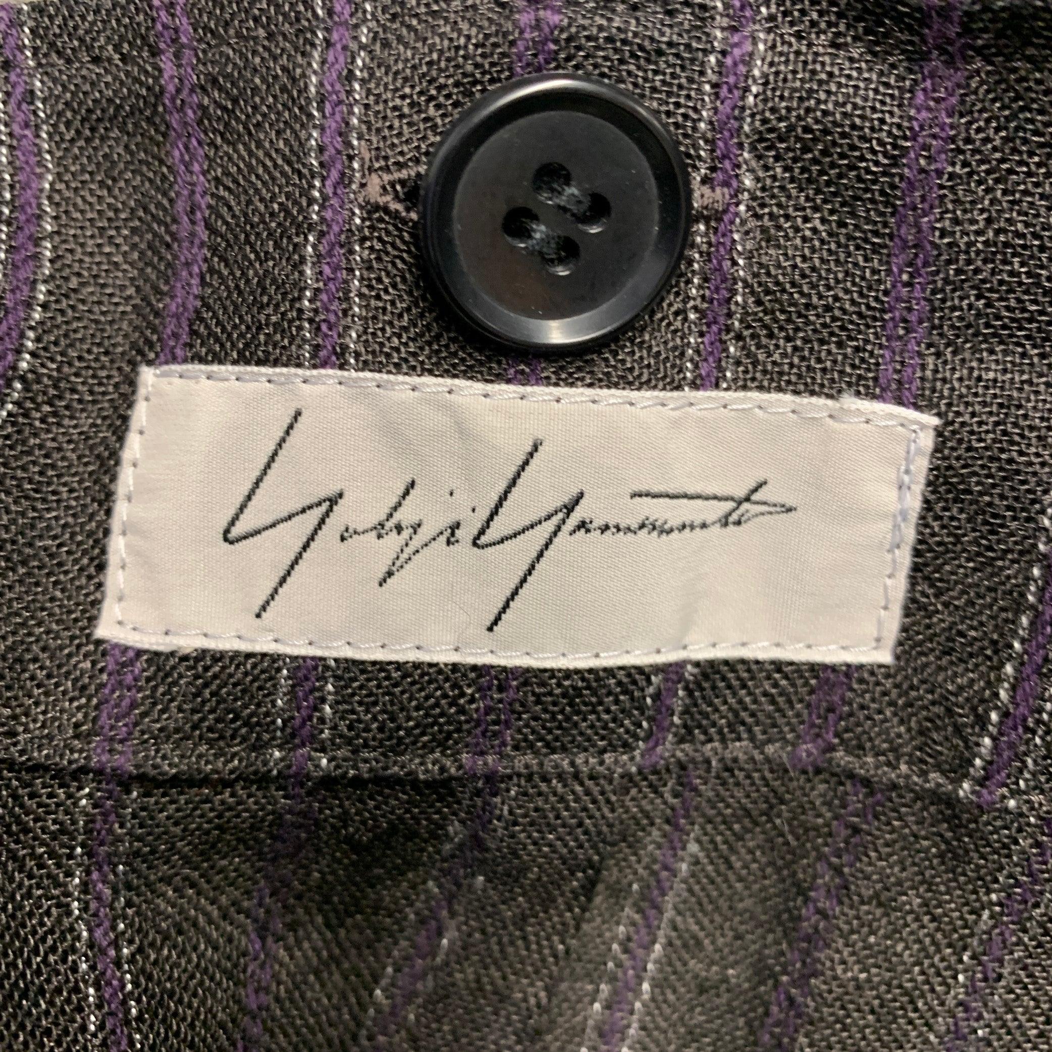 Yohji Yamamoto Taglia S Cappotto in cotone nero con risvolto a tacche in vendita 6