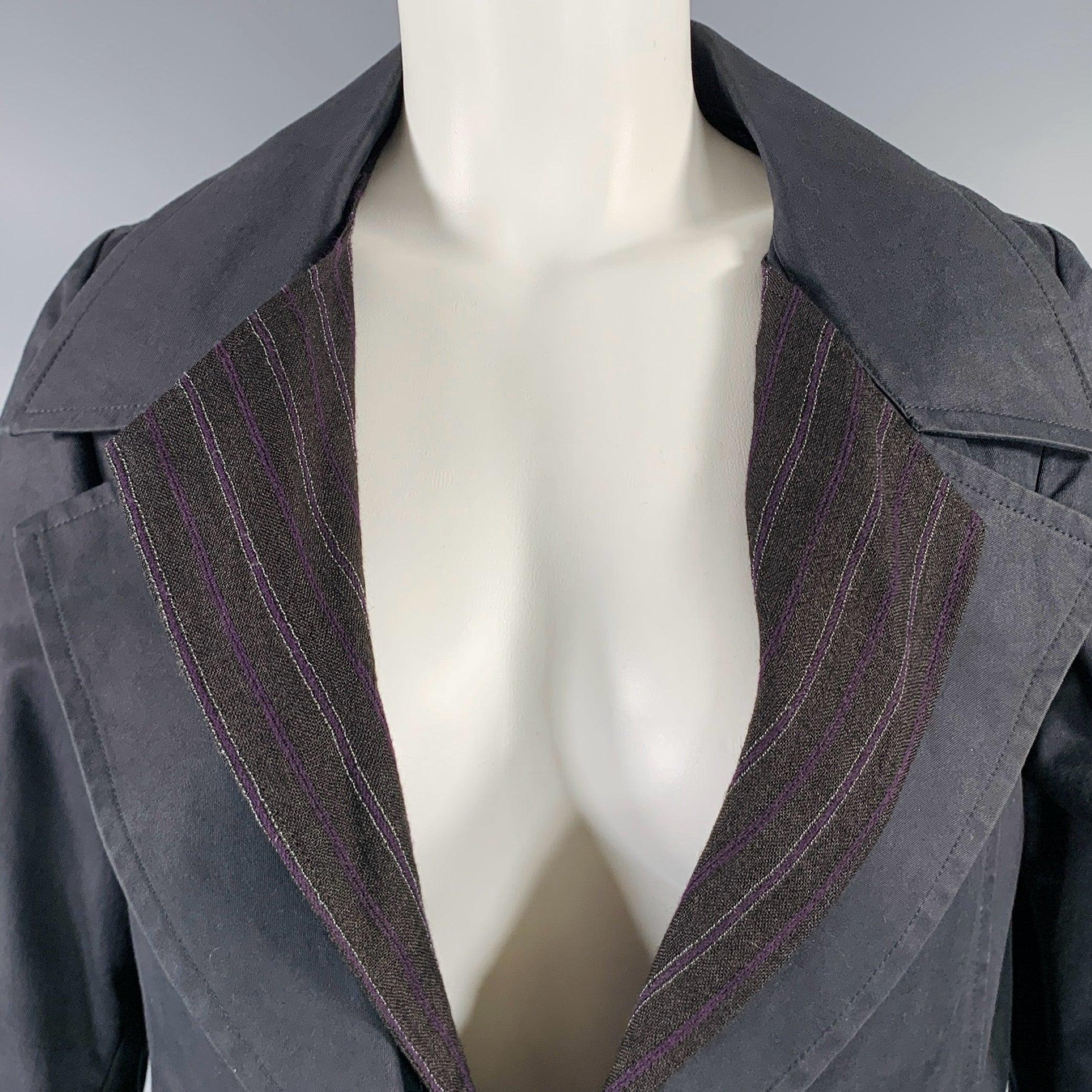 Nero Yohji Yamamoto Taglia S Cappotto in cotone nero con risvolto a tacche in vendita