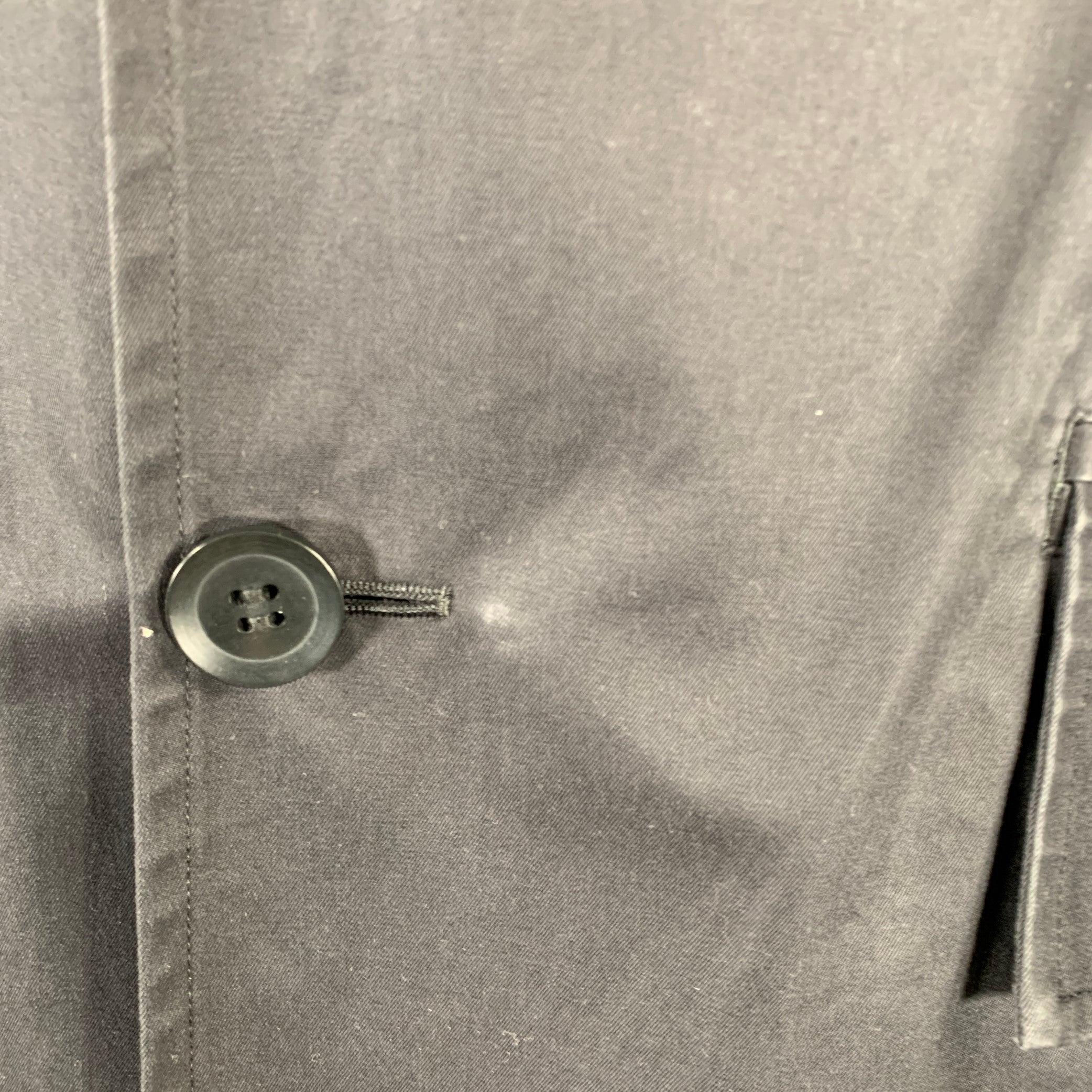 Yohji Yamamoto Taglia S Cappotto in cotone nero con risvolto a tacche in vendita 1