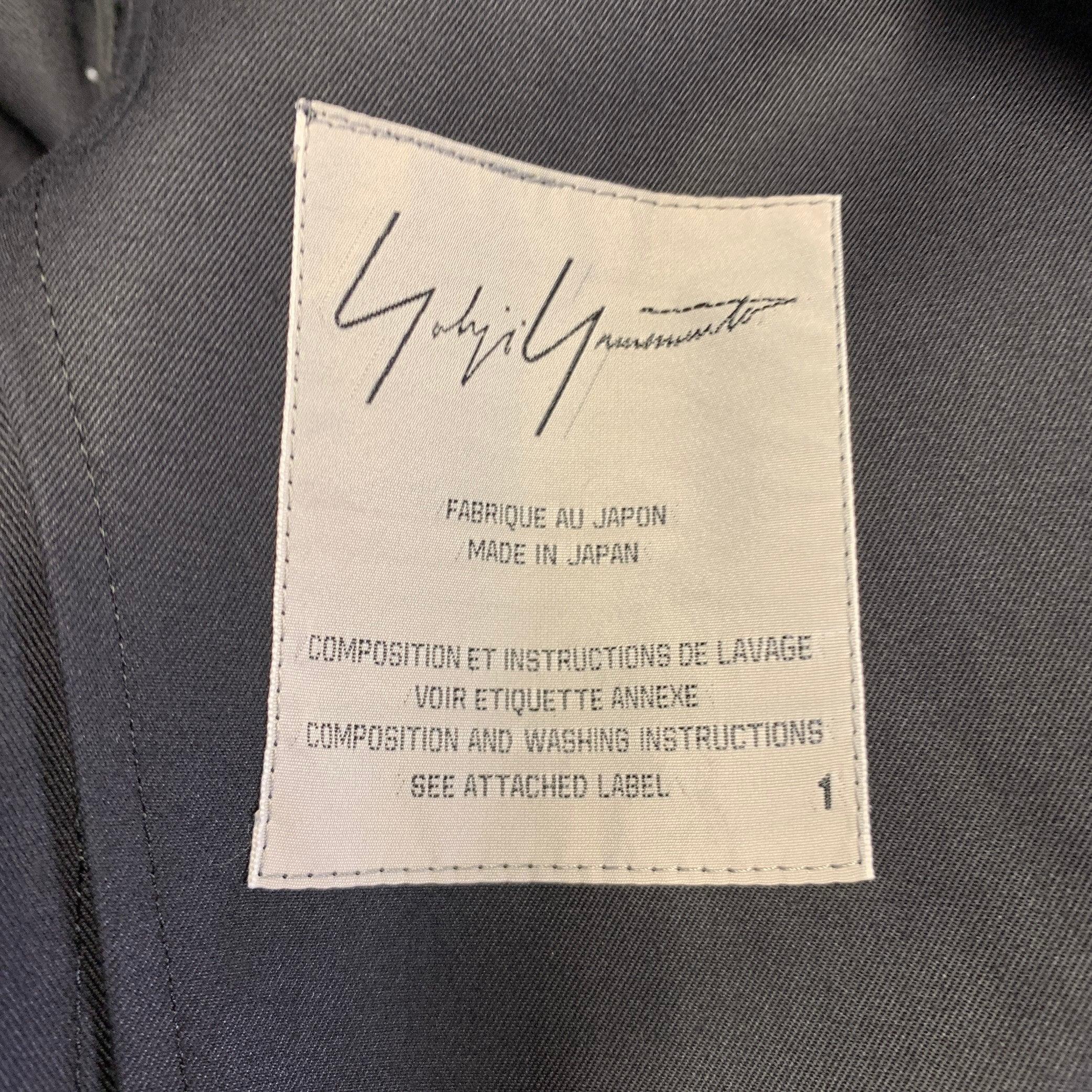 Yohji Yamamoto Taglia S Cappotto in cotone nero con risvolto a tacche in vendita 3