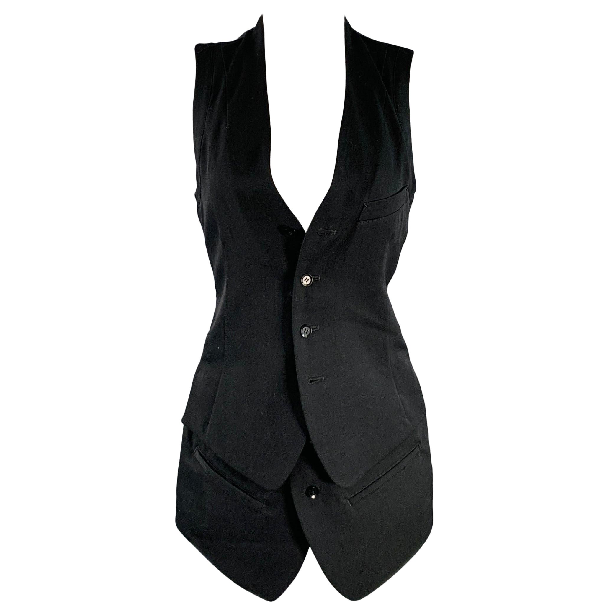 YOHJI YAMAMOTO Size S Black Wool Twill Sleeveless Double Layered Vest