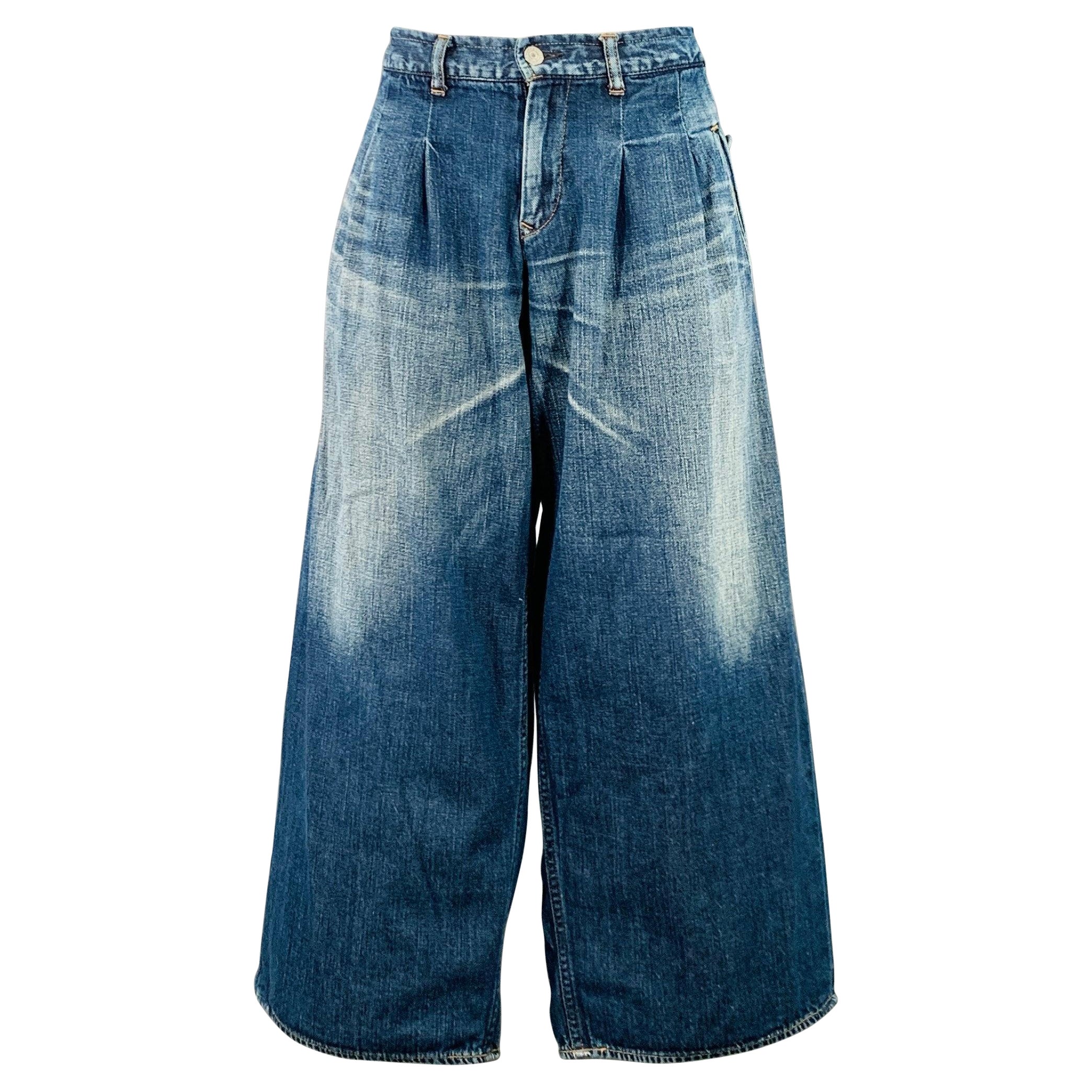 YOHJI YAMAMOTO Größe S Blau Baumwolle Japanisch Denim Weites Bein Plissee Jeans im Angebot