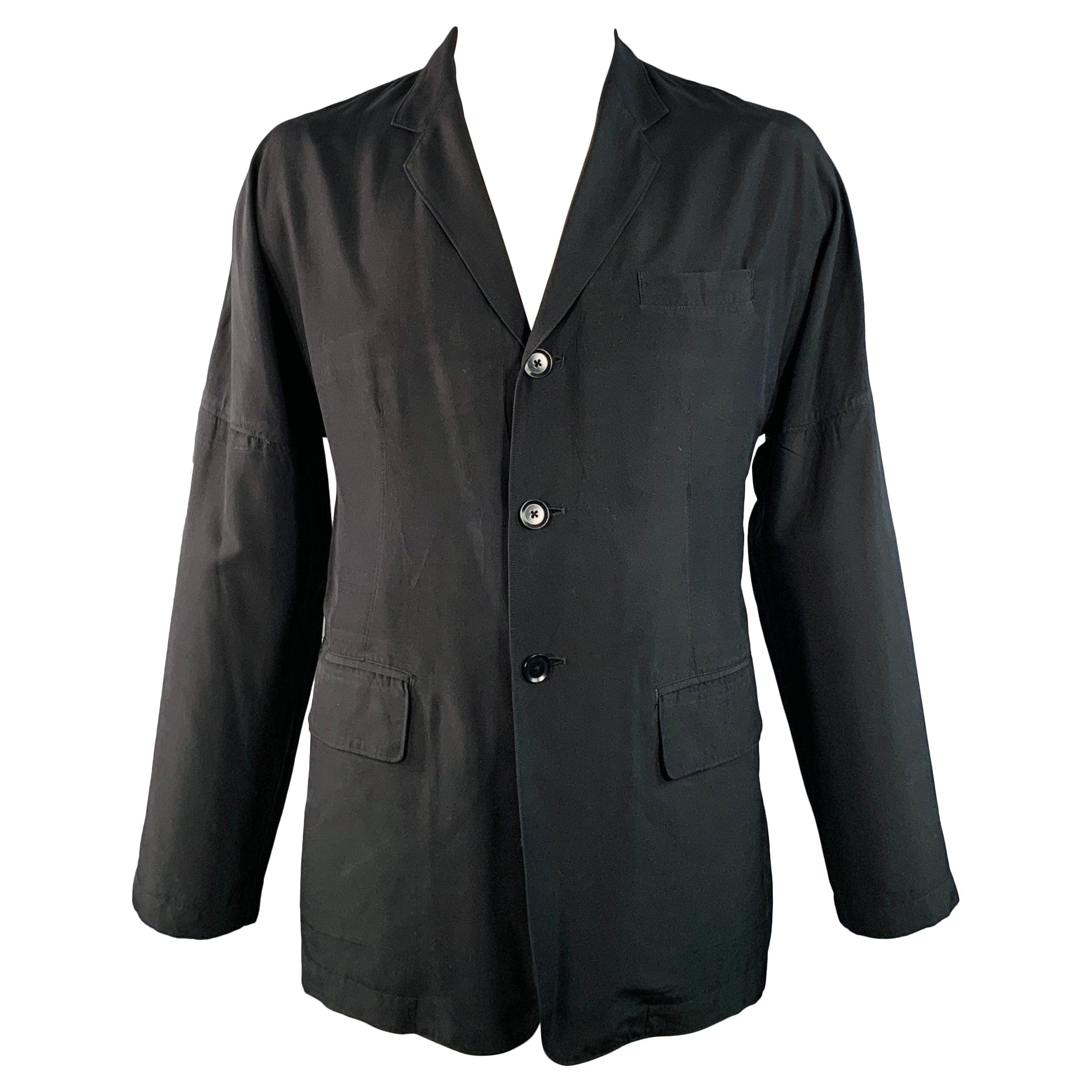 YOHJI YAMAMOTO Size XL Black Silk Single Breasted Drop Shoulder Sport Coat
