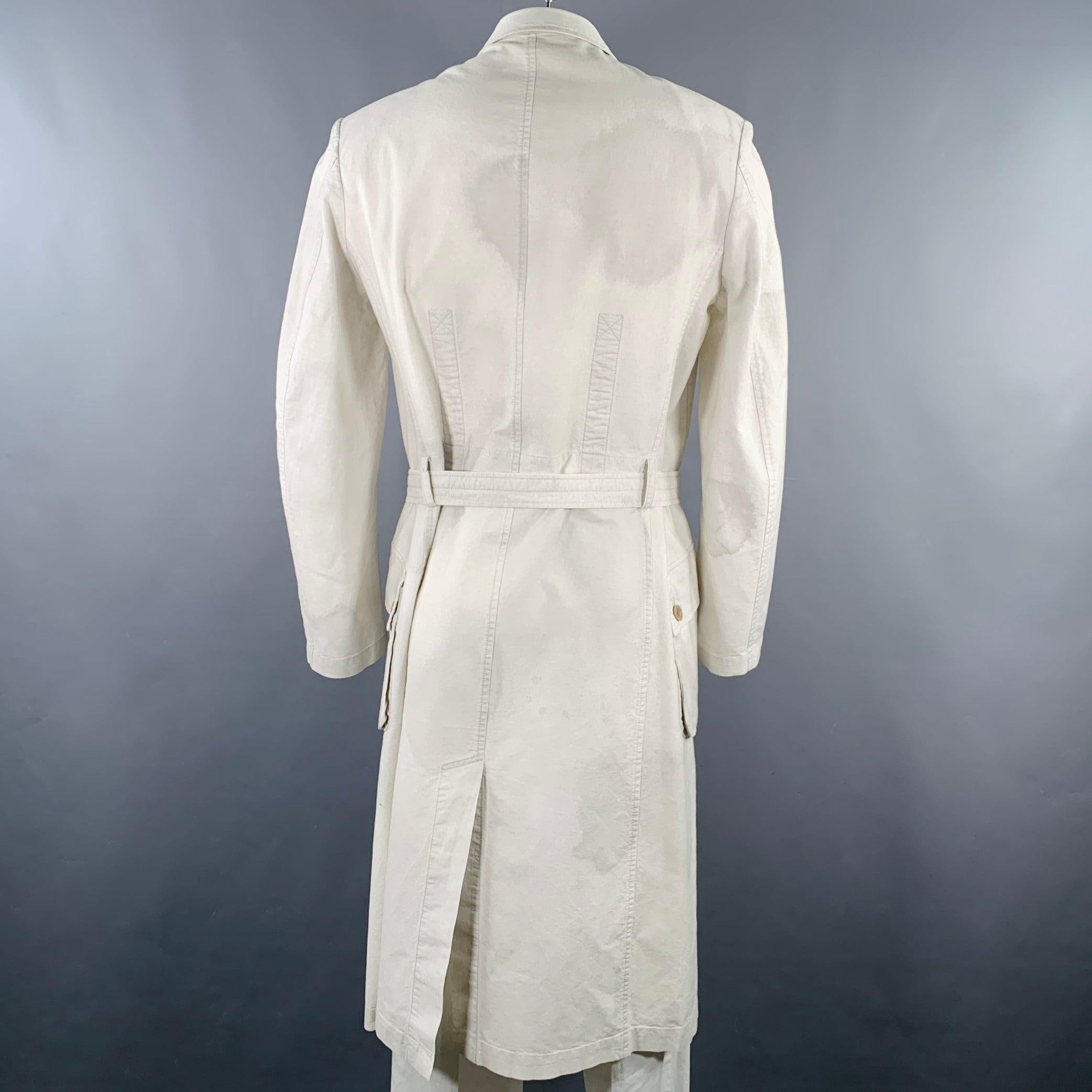 Gray YOHJI YAMAMOTO Size XL Light Grey Cotton Belted Coat For Sale