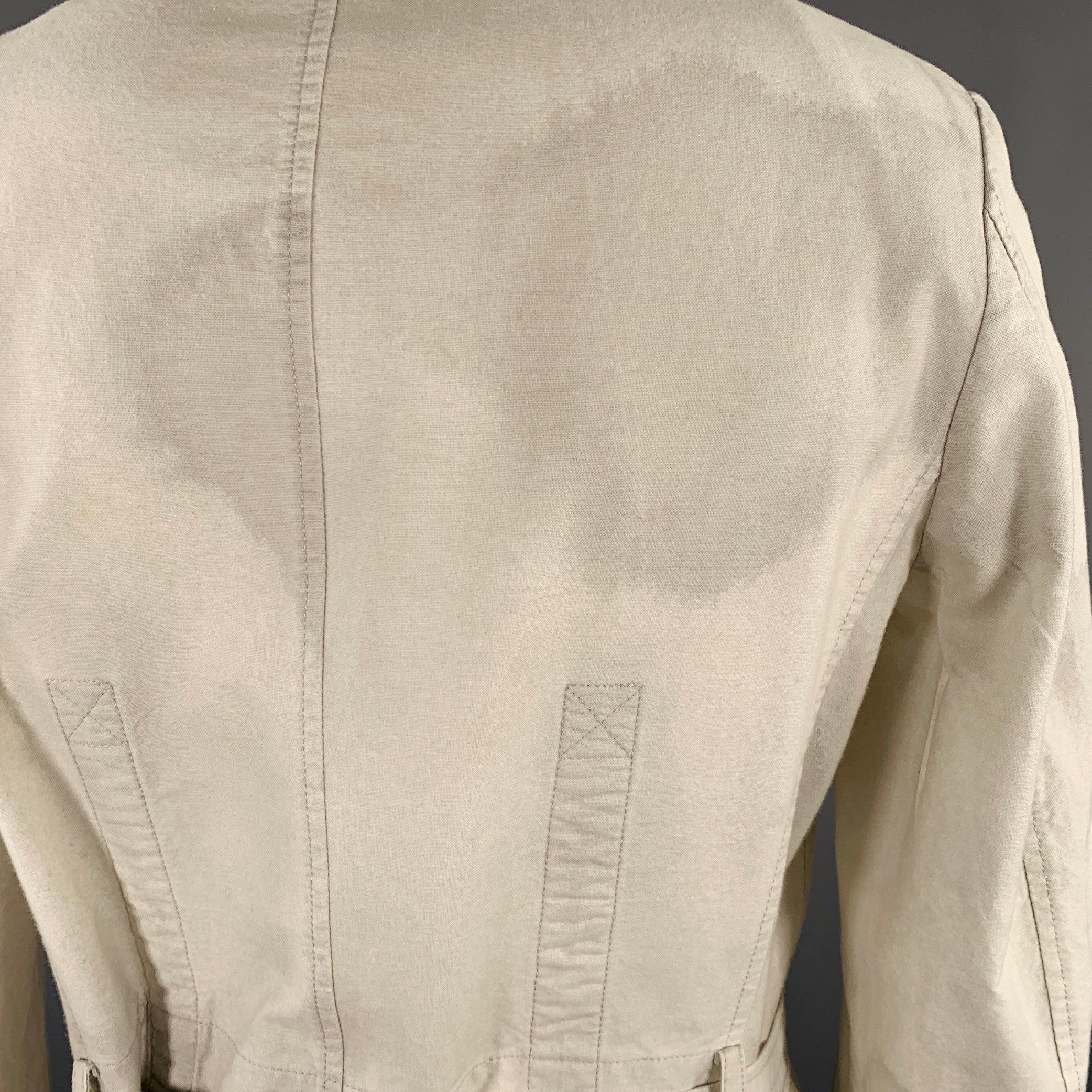YOHJI YAMAMOTO Size XL Light Grey Cotton Belted Coat In Good Condition For Sale In San Francisco, CA