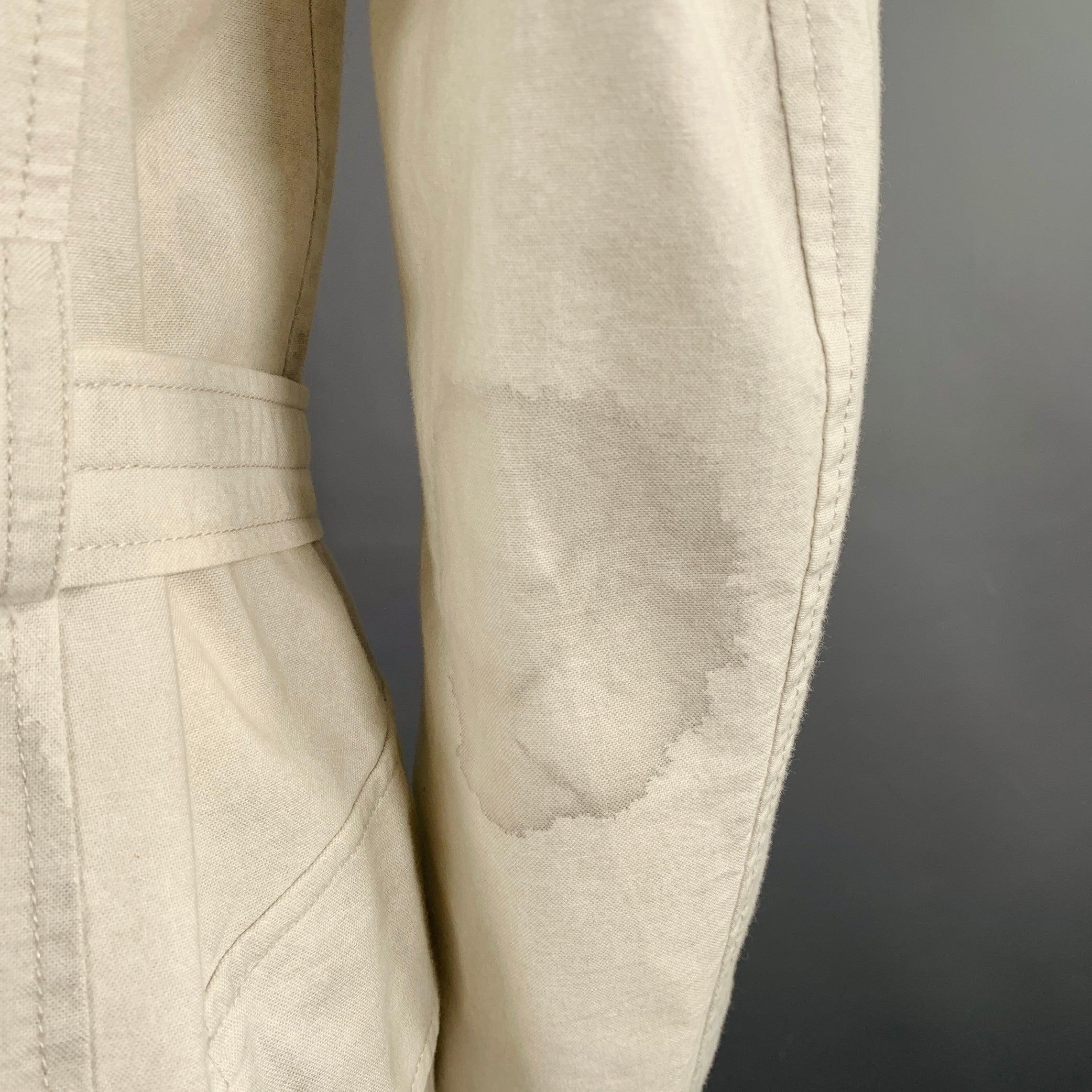 YOHJI YAMAMOTO Size XL Light Grey Cotton Belted Coat For Sale 1