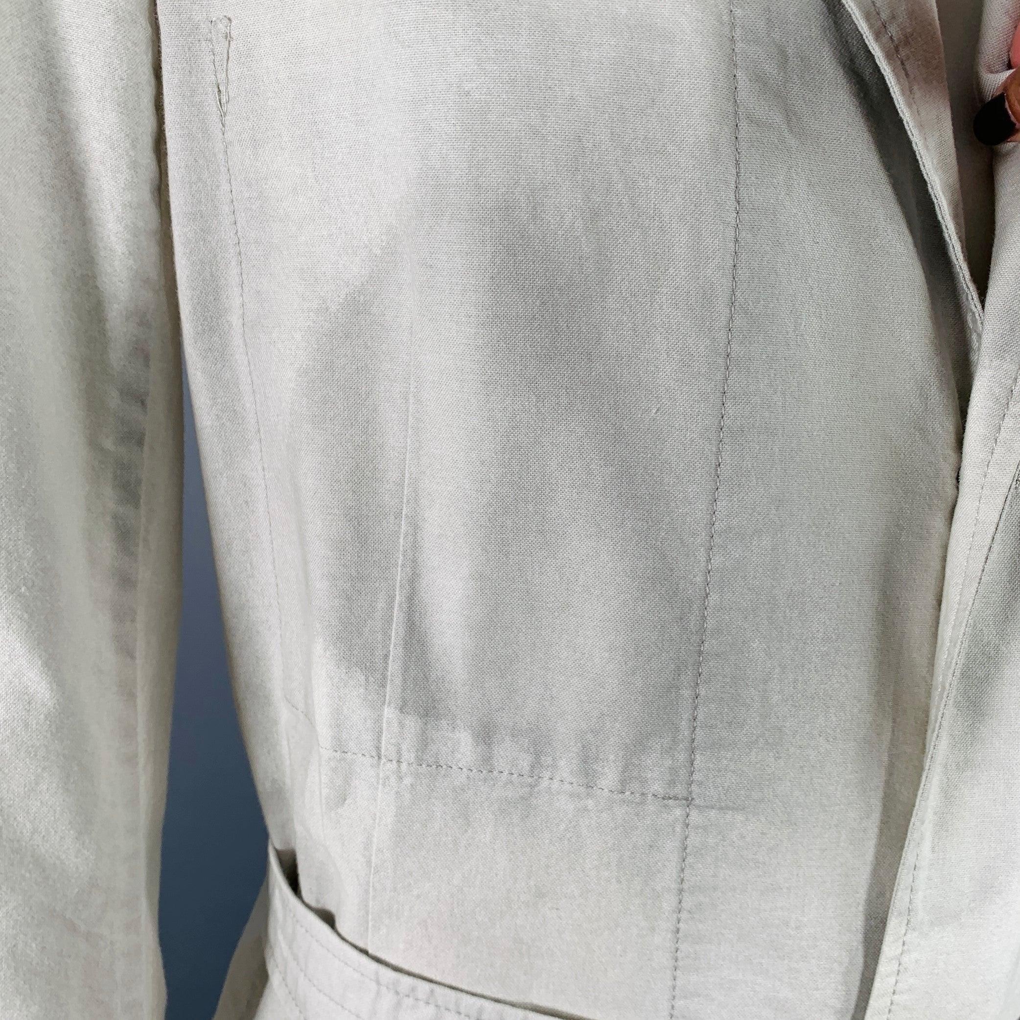 YOHJI YAMAMOTO Size XL Light Grey Cotton Belted Coat For Sale 2
