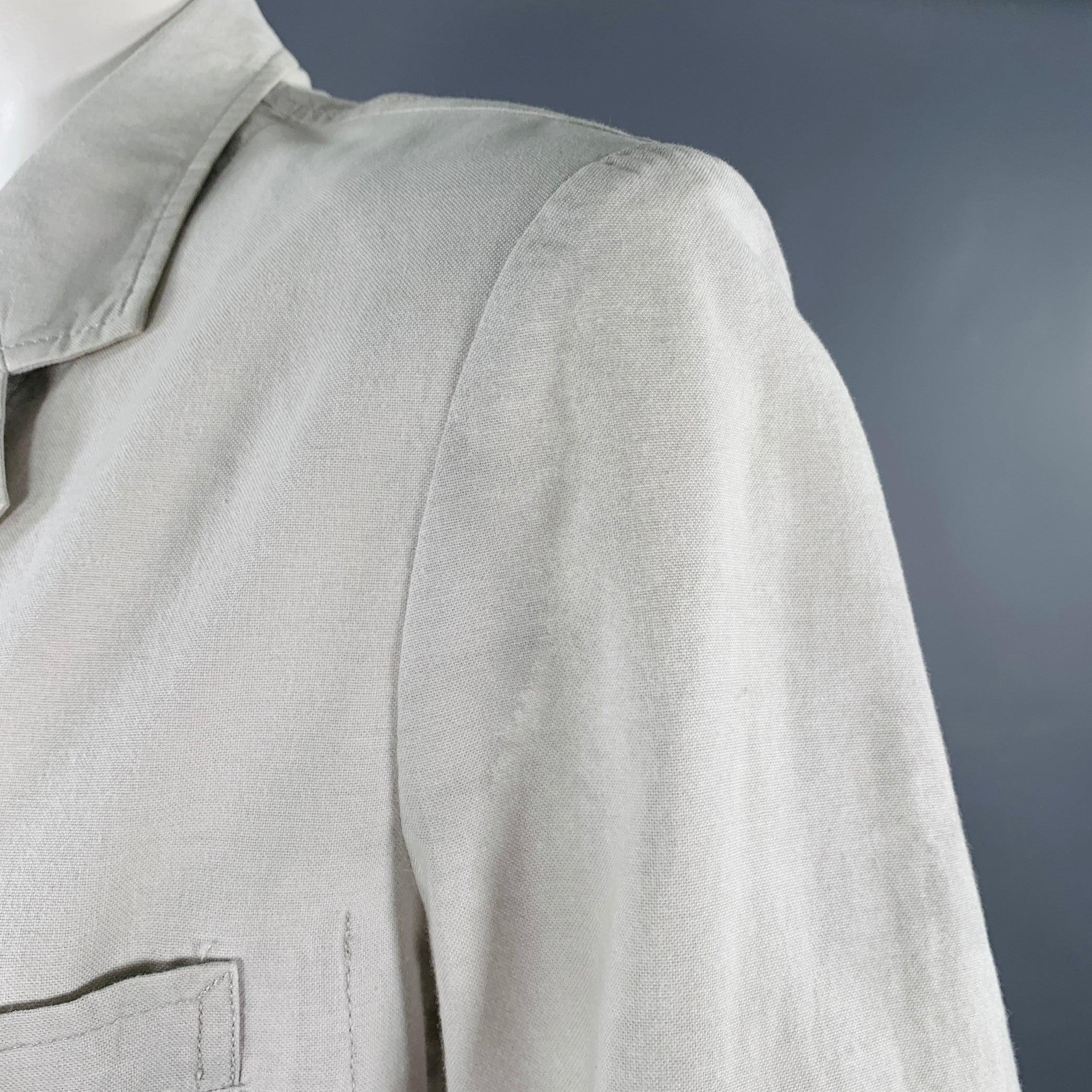 YOHJI YAMAMOTO Size XL Light Grey Cotton Belted Coat For Sale 4