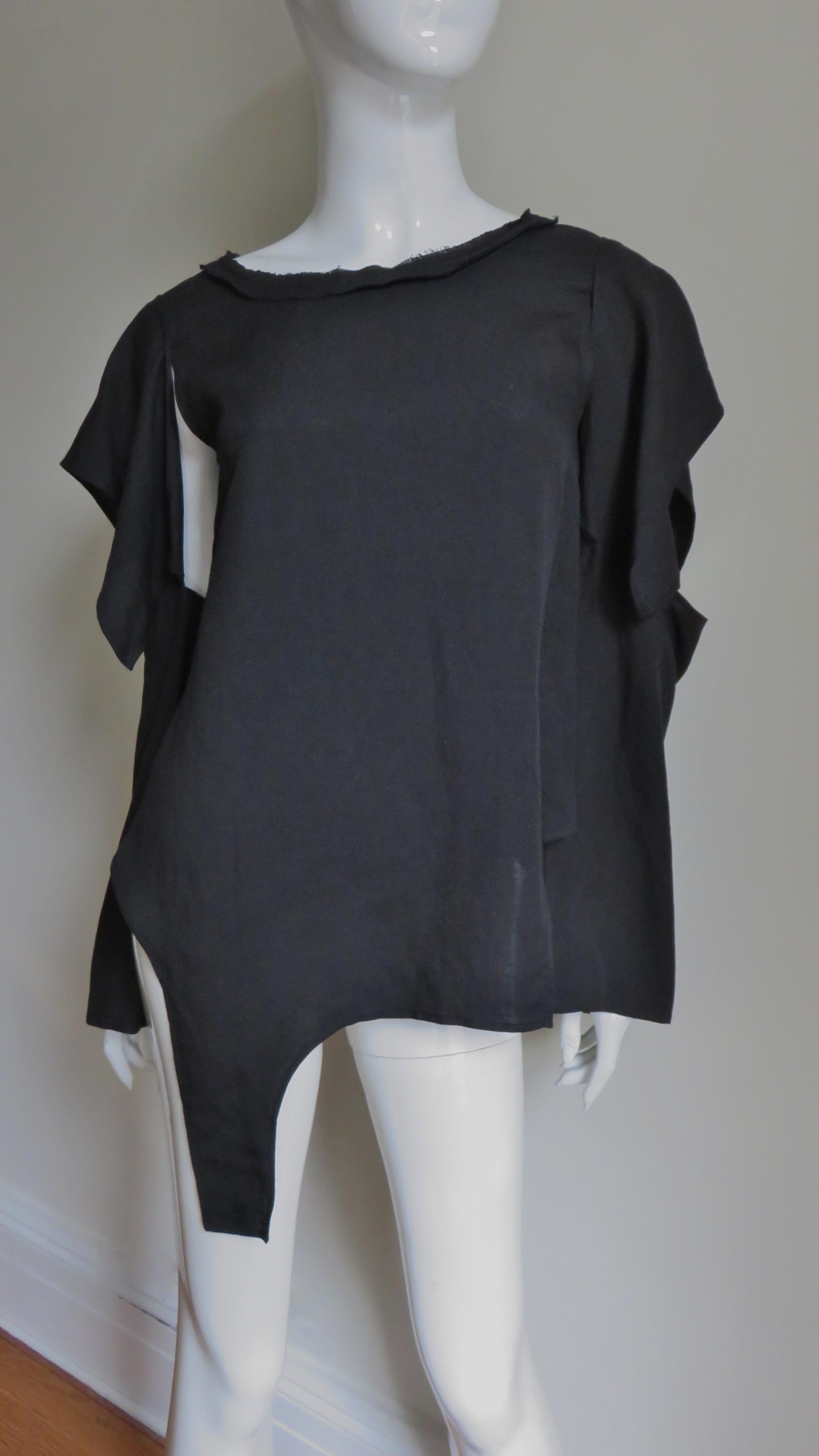 Black Yohji Yamamoto Cut out Asymmetric Top Shirt For Sale