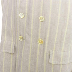 YOHJI YAMAMOTO stone grey cream striped rayon linen double breasted blazer M