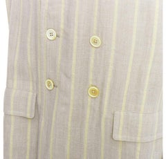 YOHJI YAMAMOTO stone grey cream striped  rayon linen double breasted blazer M