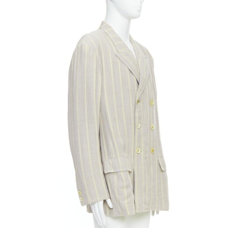 Gray YOHJI YAMAMOTO stone grey cream striped  rayon linen double breasted blazer M For Sale
