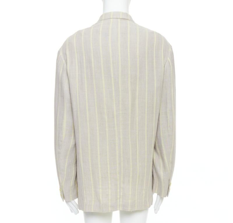 Men's YOHJI YAMAMOTO stone grey cream striped  rayon linen double breasted blazer M For Sale