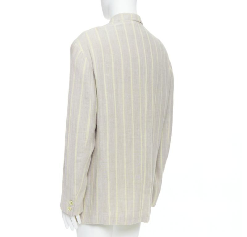 YOHJI YAMAMOTO stone grey cream striped  rayon linen double breasted blazer M For Sale 1