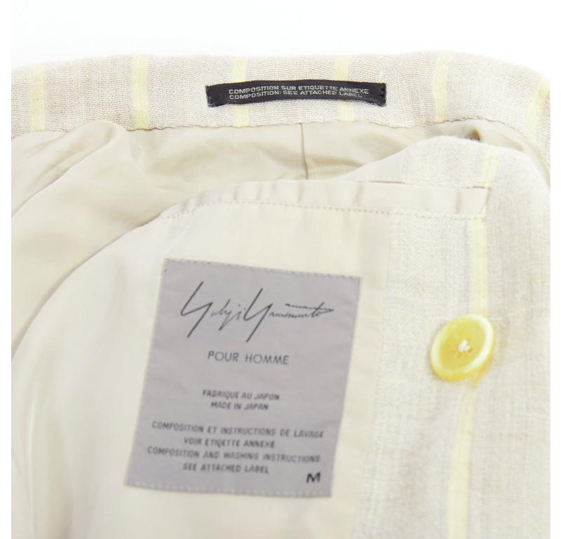 YOHJI YAMAMOTO stone grey cream striped  rayon linen double breasted blazer M For Sale 3