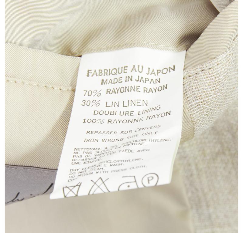 YOHJI YAMAMOTO stone grey cream striped  rayon linen double breasted blazer M For Sale 4