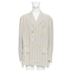 YOHJI YAMAMOTO stone grey cream striped  rayon linen double breasted blazer M