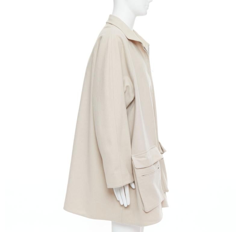 Yohji Yamamoto, cappotto boxy con zip e tasche in lana grigio pietra M. In condizioni buone in vendita a Hong Kong, NT