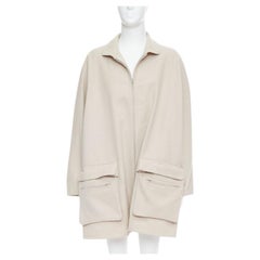 YOHJI YAMAMOTO Steingrauer Wollmantel mit Reißverschluss und Reißverschluss M