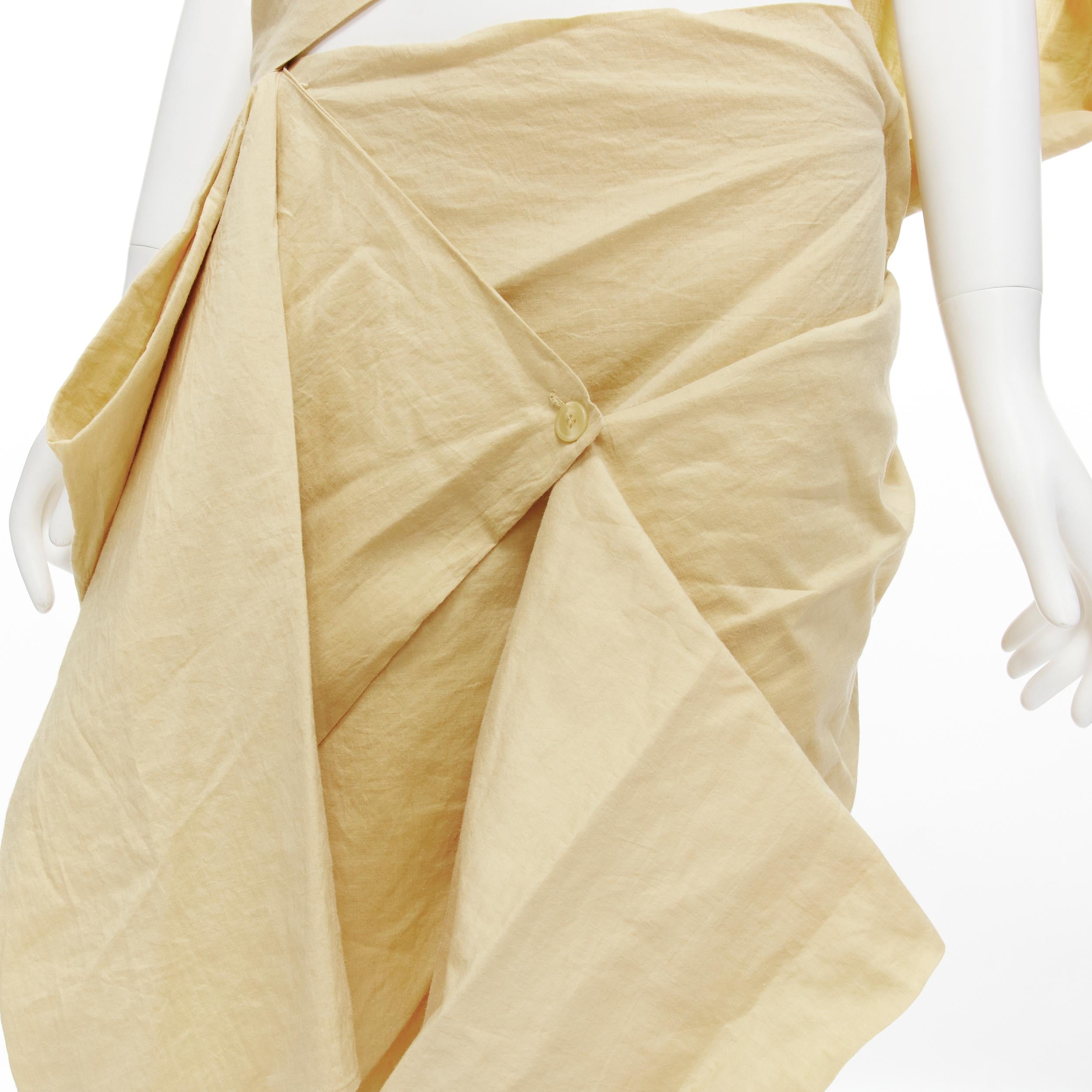 YOHJI YAMAMOTO Vintage 1980s beige draped panel skirt wrap sash dress M 4