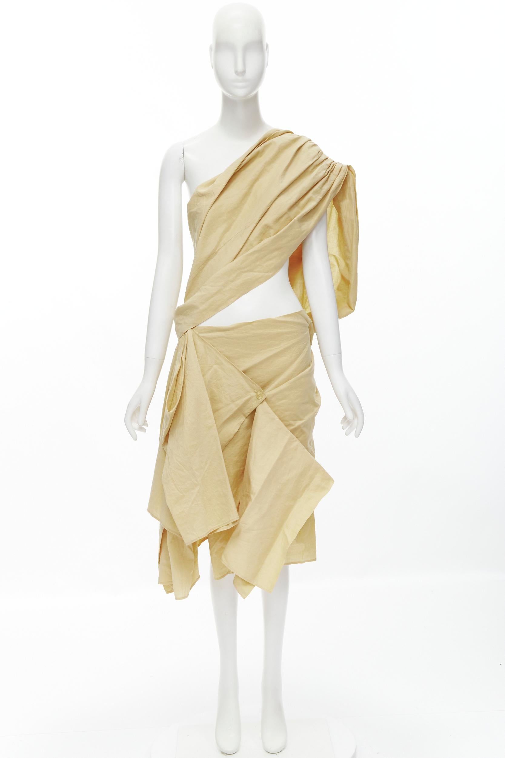 YOHJI YAMAMOTO Vintage 1980s beige draped panel skirt wrap sash dress M 6