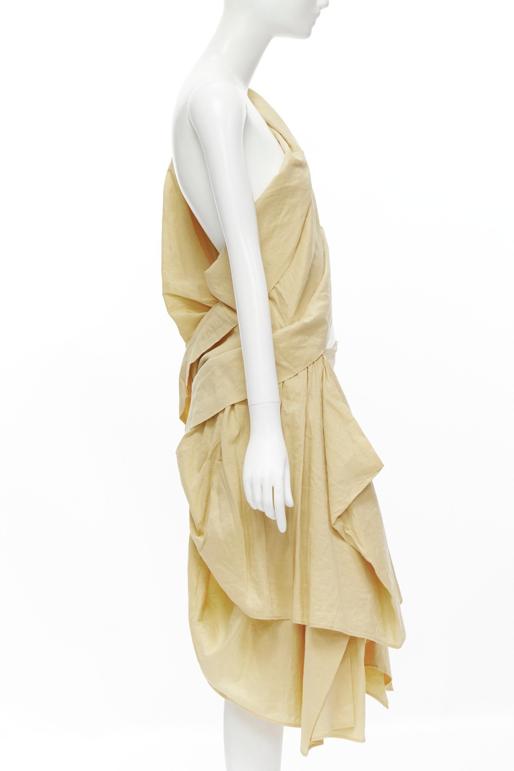 Beige YOHJI YAMAMOTO Vintage 1980s beige draped panel skirt wrap sash dress M