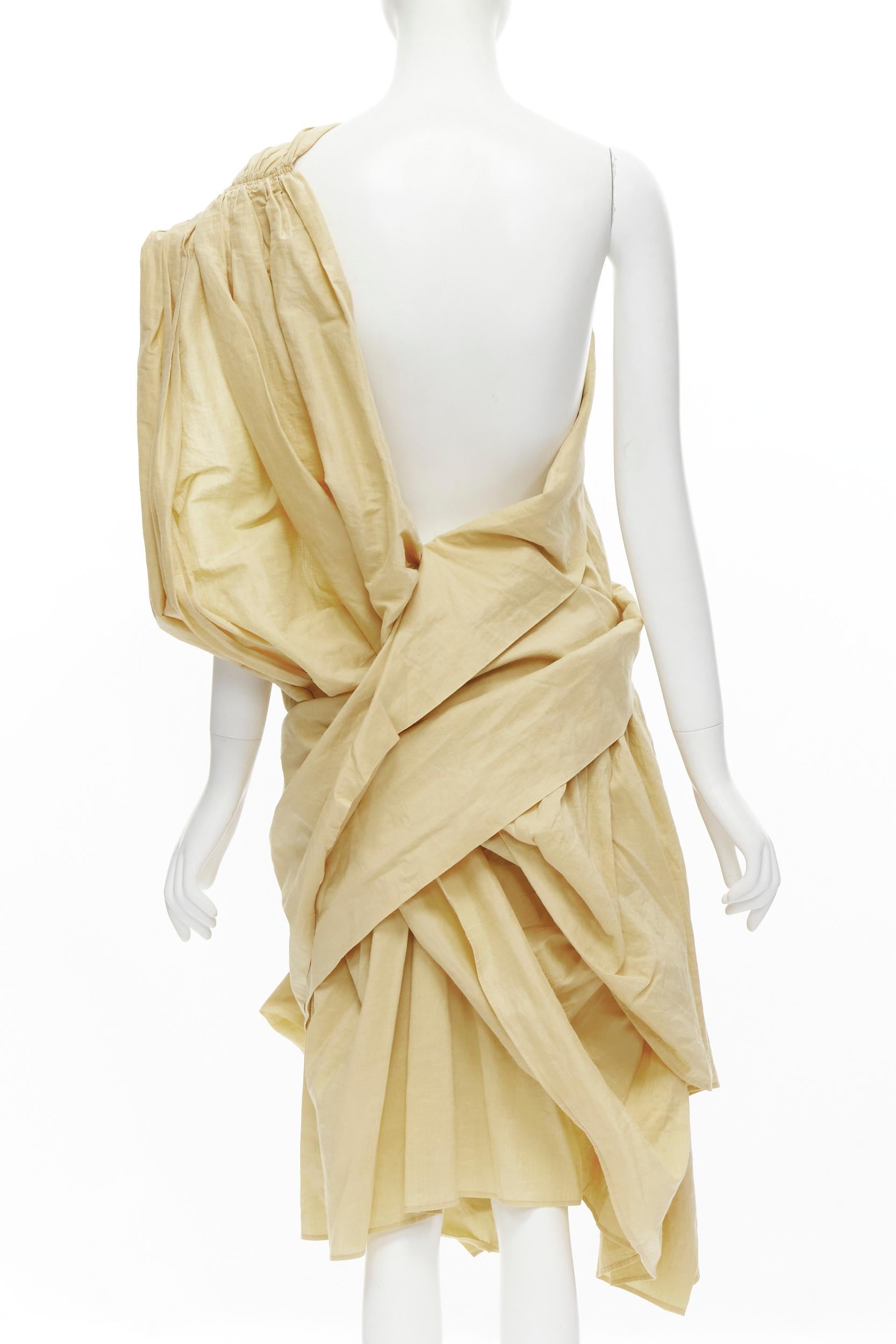 YOHJI YAMAMOTO Vintage 1980s beige draped panel skirt wrap sash dress M In Excellent Condition In Hong Kong, NT