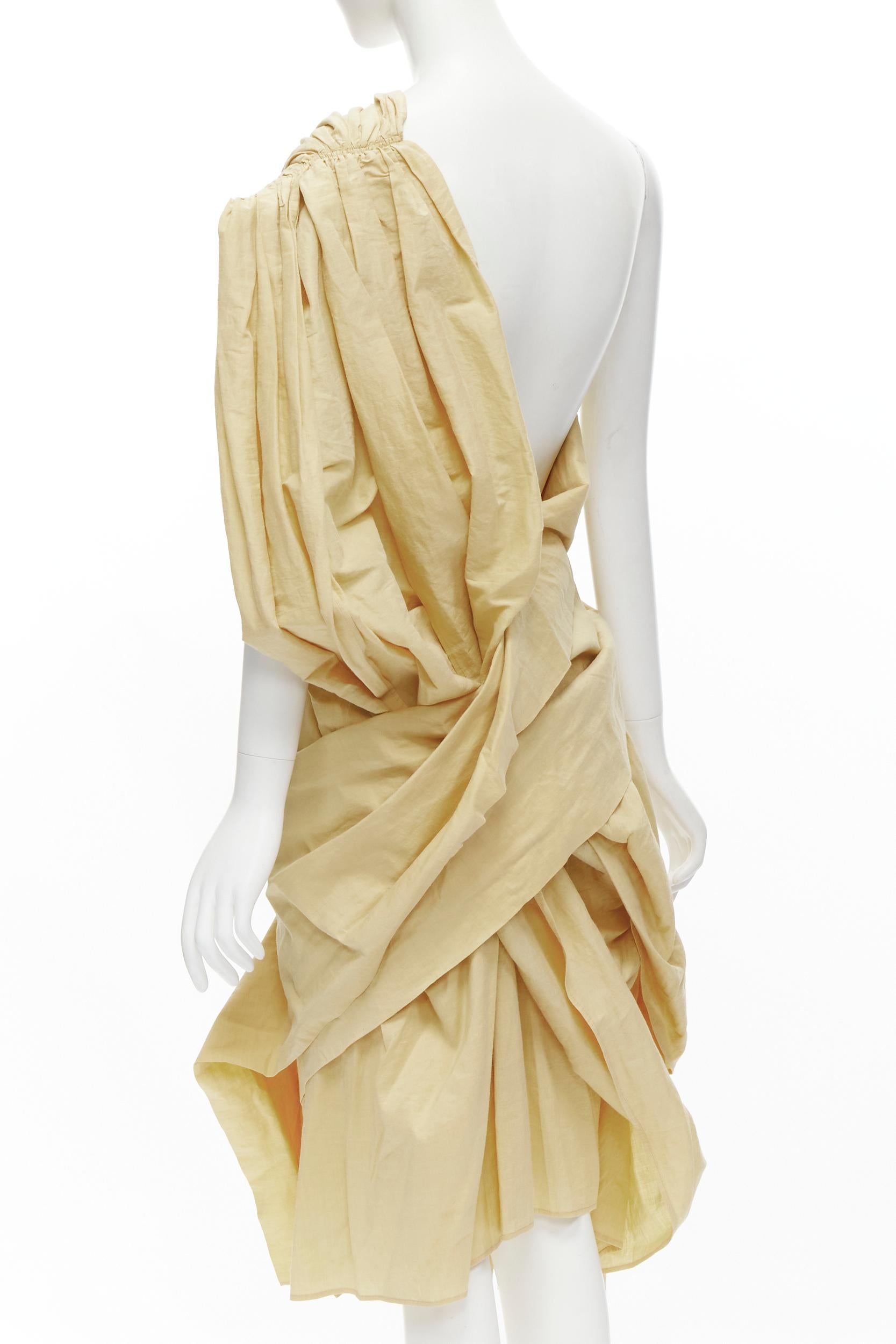 Women's YOHJI YAMAMOTO Vintage 1980s beige draped panel skirt wrap sash dress M