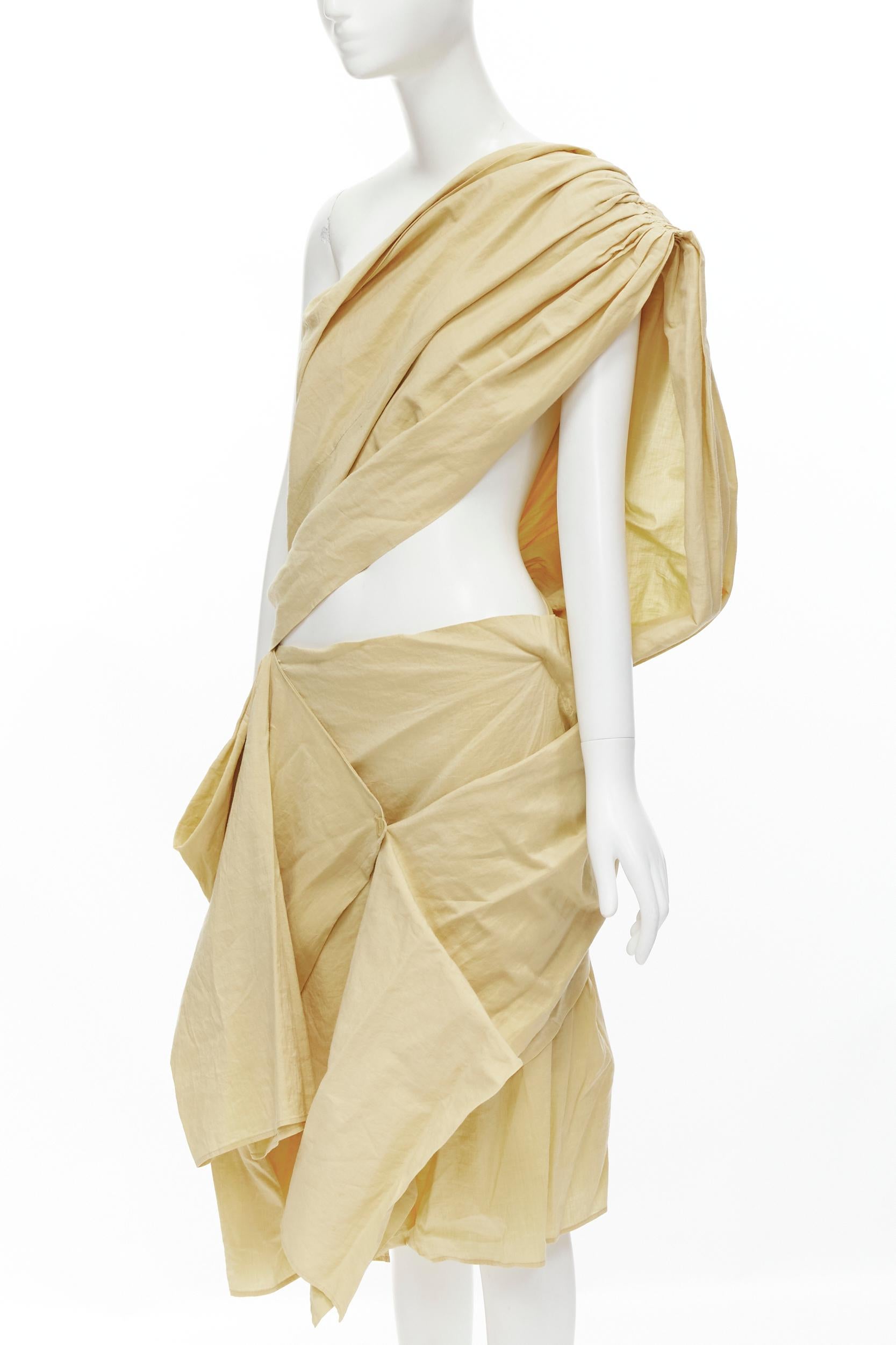 YOHJI YAMAMOTO Vintage 1980s beige draped panel skirt wrap sash dress M 1