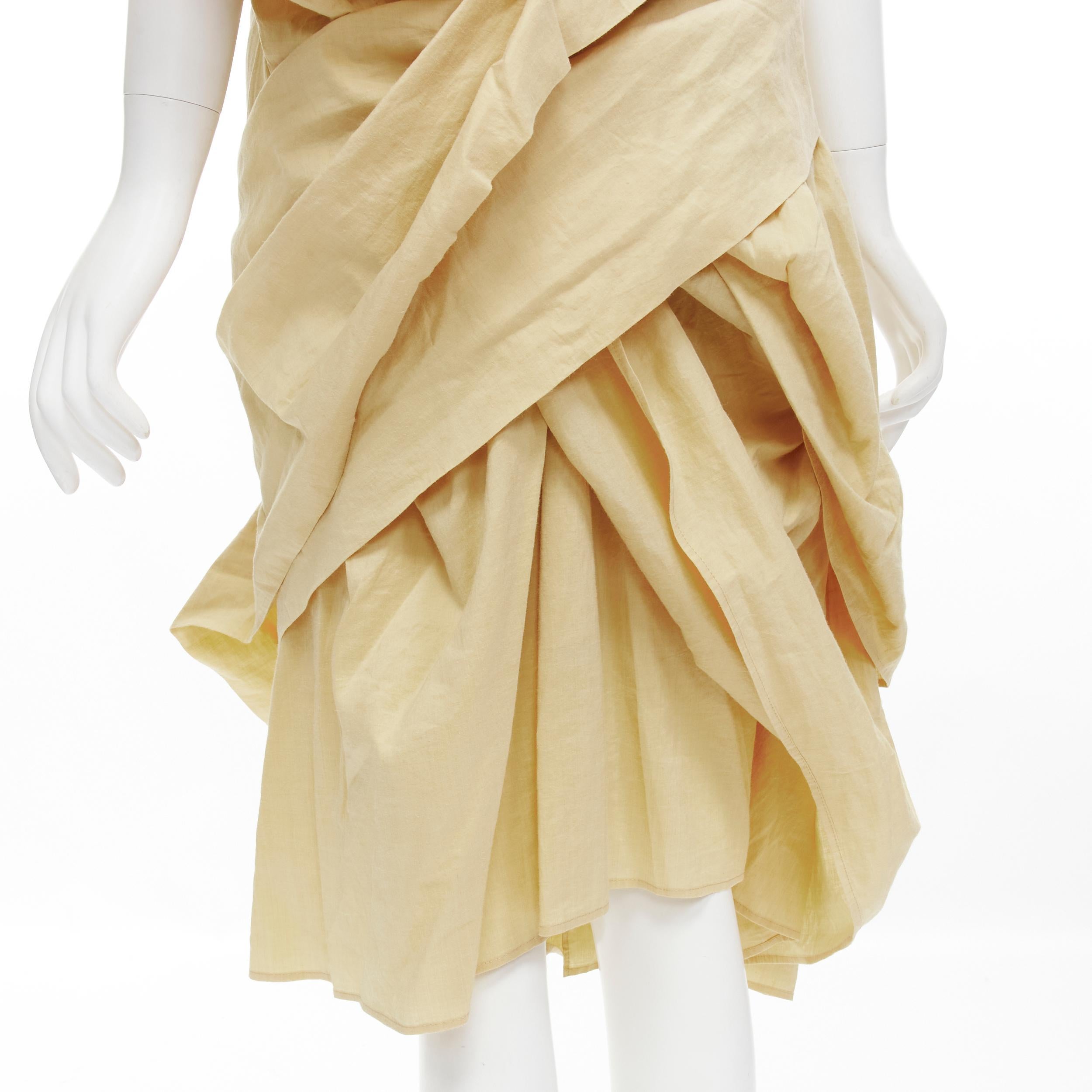 YOHJI YAMAMOTO Vintage 1980s beige draped panel skirt wrap sash dress M 2