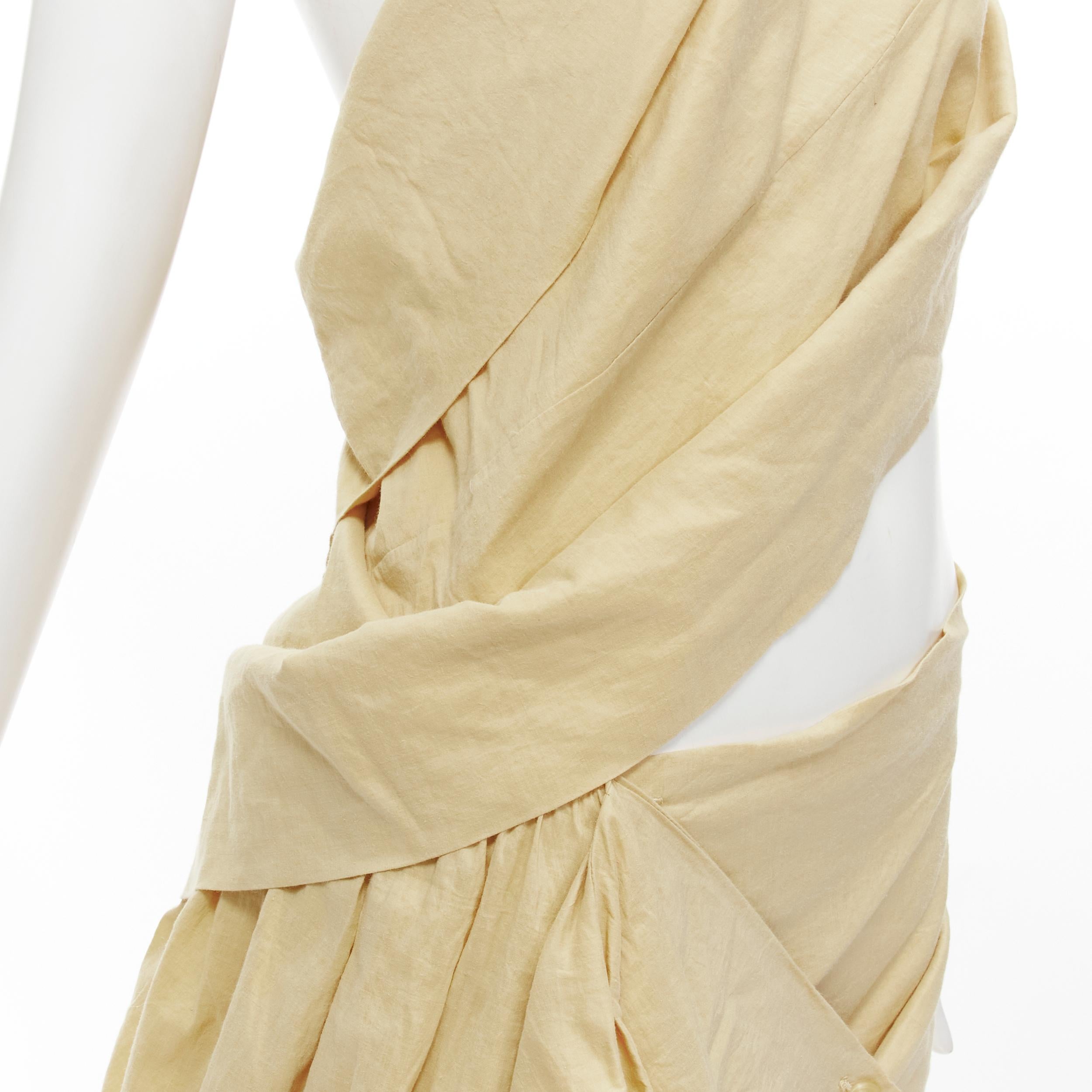 YOHJI YAMAMOTO Vintage 1980s beige draped panel skirt wrap sash dress M 3