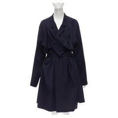 YOHJI YAMAMOTO Vintage 1990s navy blue bundle wrap belted coat S