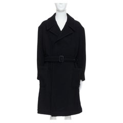 YOHJI YAMAMOTO Vintage black wool blend belted long line winter coat JP3 L