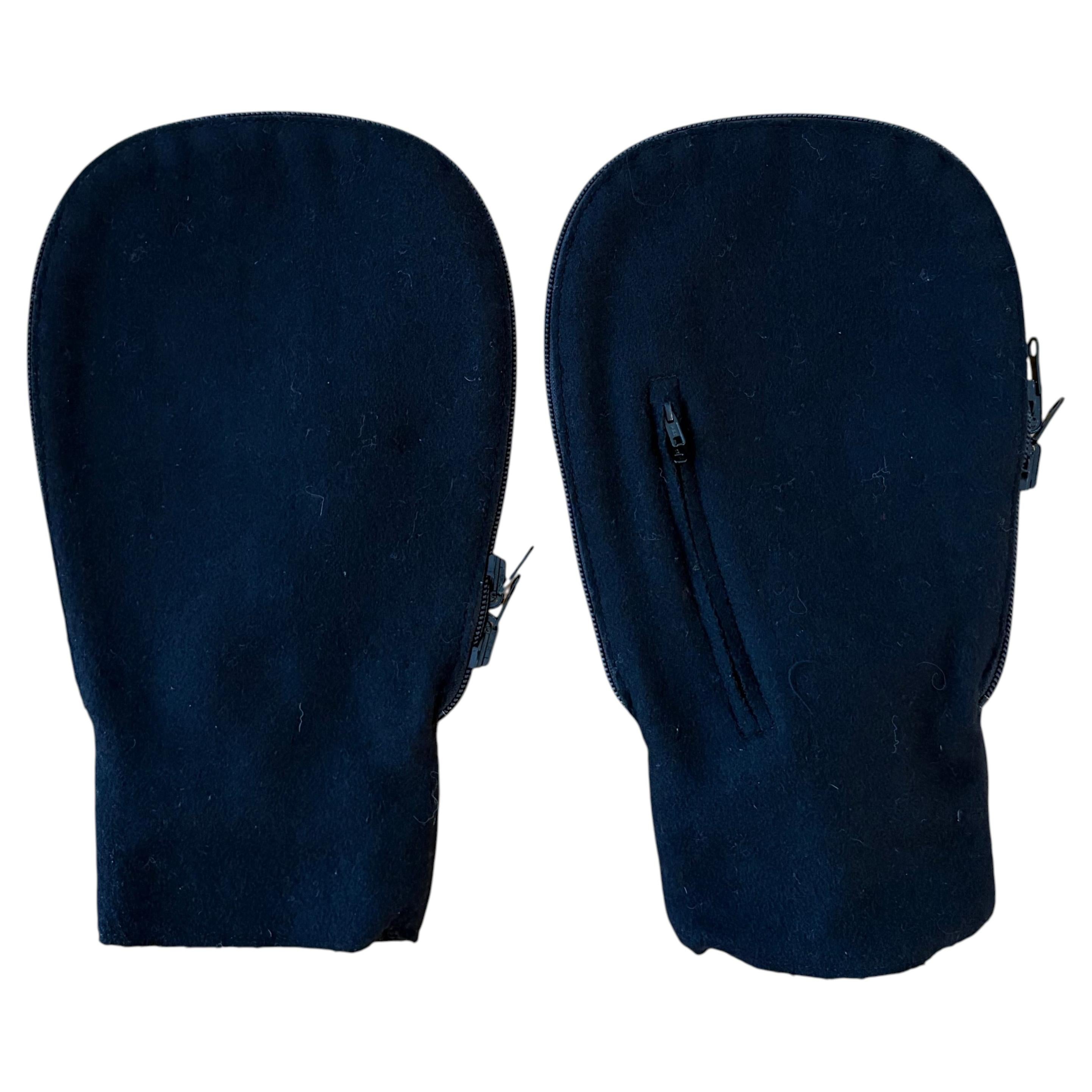 Pre-owned Yohji Yamamoto Vintage Black Wool Mittens With Zipper Openings, Unisex