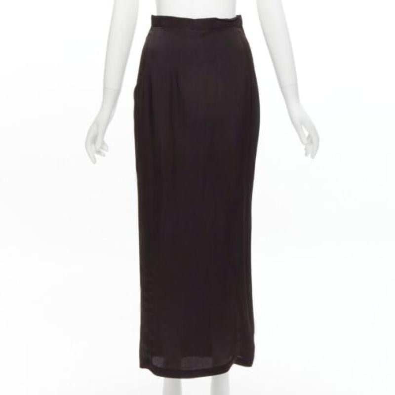 YOHJI YAMAMOTO Vintage brown silk flap pockets mandarin collar jacket skirt S 5