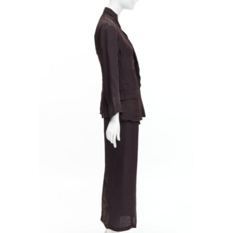YOHJI YAMAMOTO Vintage brown silk flap pockets mandarin collar jacket skirt S In Good Condition In Hong Kong, NT