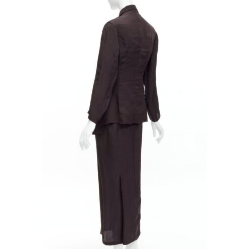 YOHJI YAMAMOTO Vintage brown silk flap pockets mandarin collar jacket skirt S 2