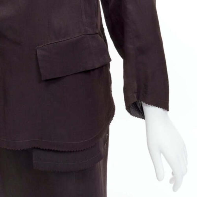 YOHJI YAMAMOTO Vintage brown silk flap pockets mandarin collar jacket skirt S 3
