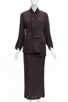 YOHJI YAMAMOTO Vintage dark brown silk blend flap pockets mandarin collar jacket