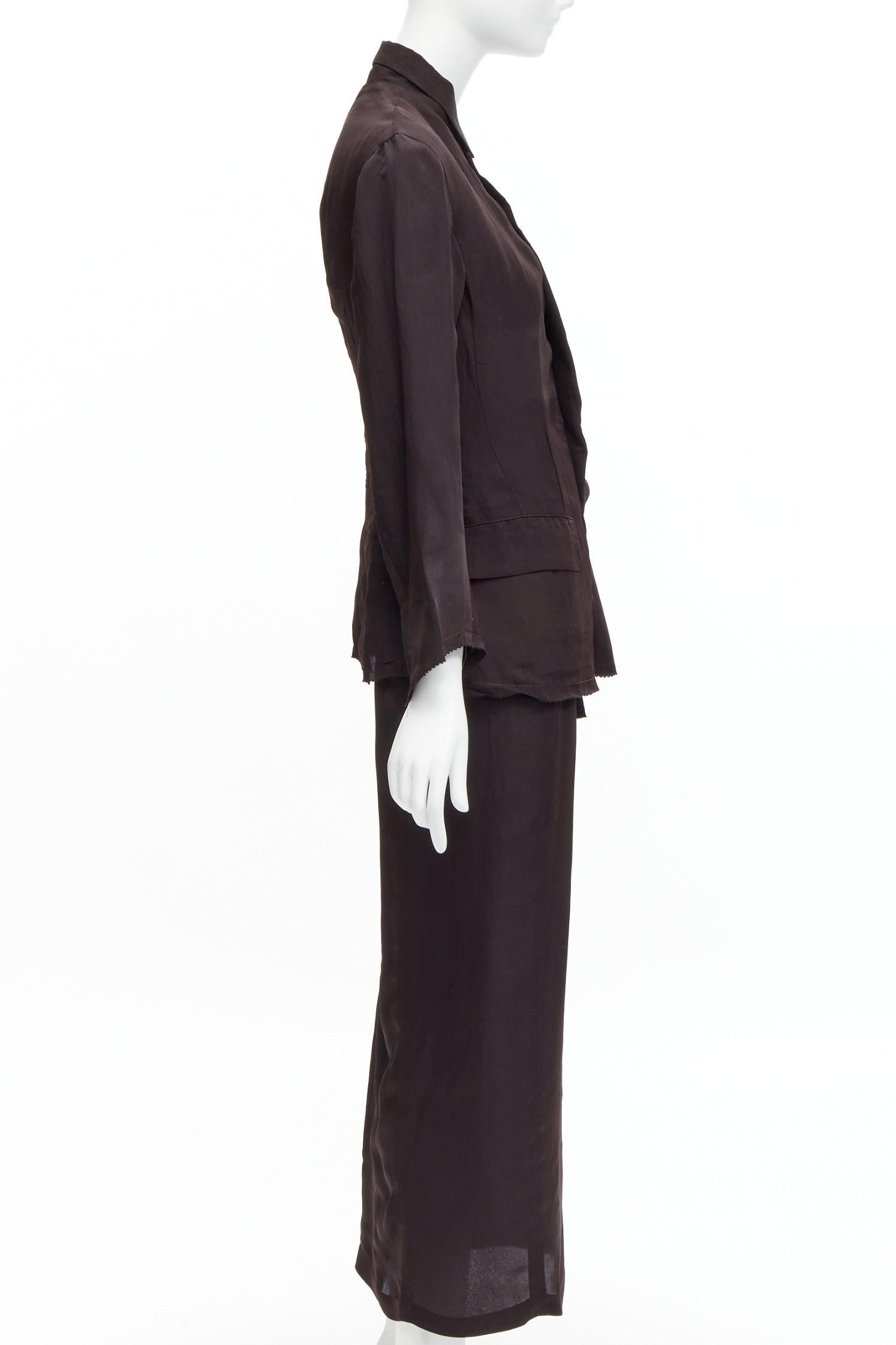 YOHJI YAMAMOTO Vintage dark brown silk blend flap pockets mandarin collar jacket In Good Condition For Sale In Hong Kong, NT