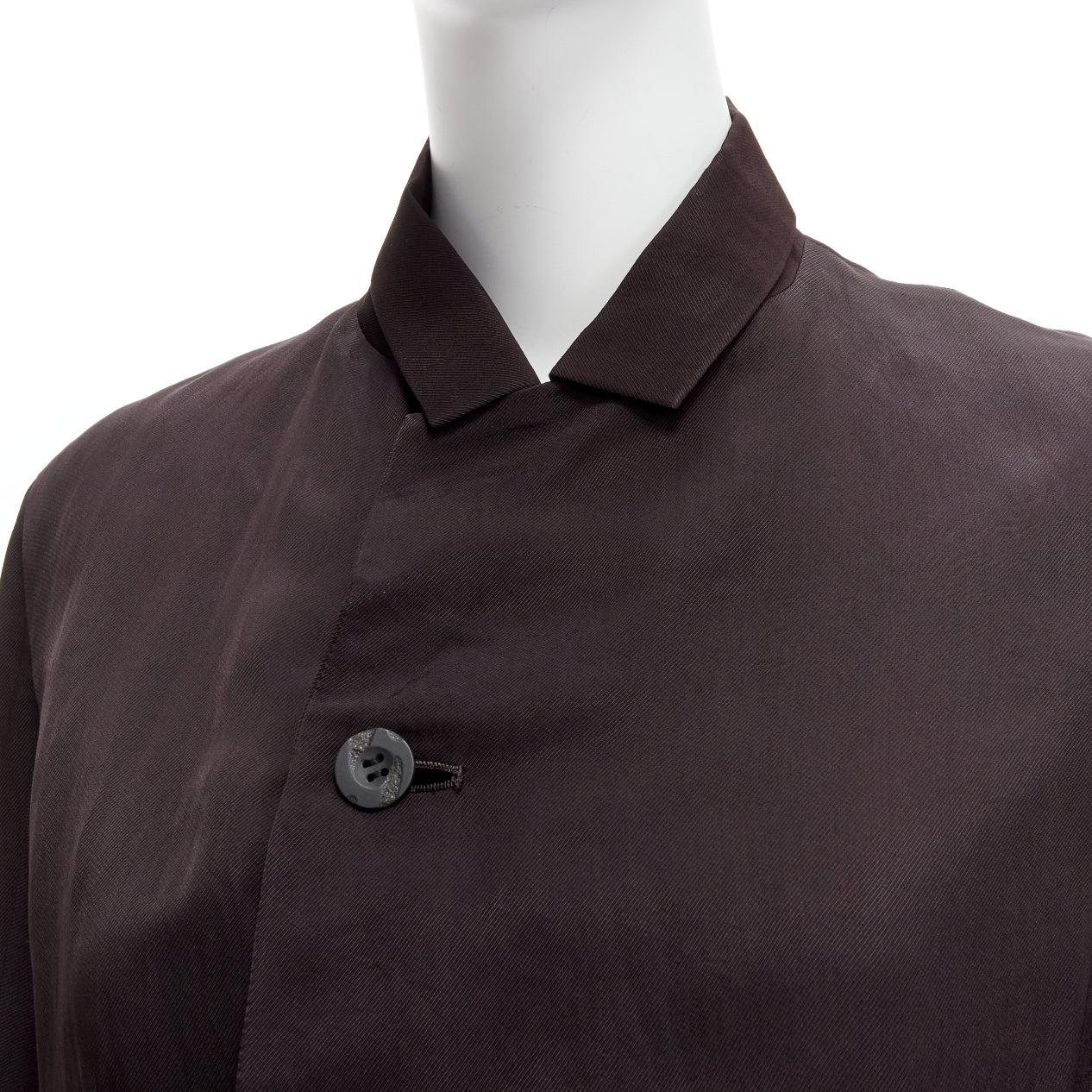 YOHJI YAMAMOTO Vintage dark brown silk blend flap pockets mandarin collar jacket For Sale 1